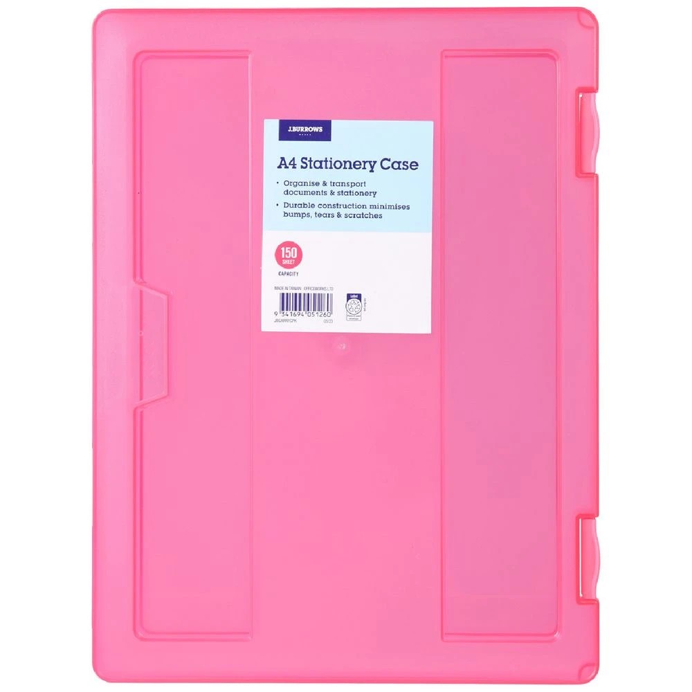 1 J.Burrows Stationery Case A4 Clip Closure Pink, 1 of 4