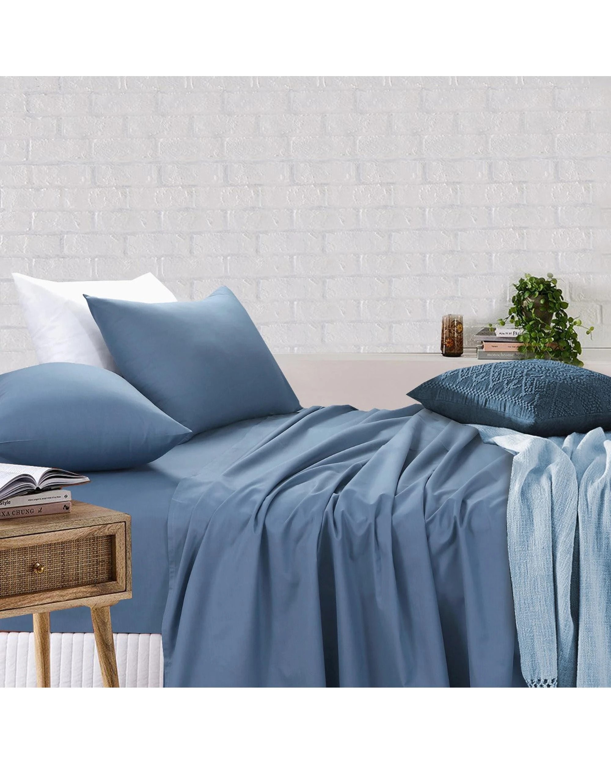 1 Amsons Sheet Set Fitted & Flat Sheet With Pillowcases - King Bed - Blue, 1 of 1