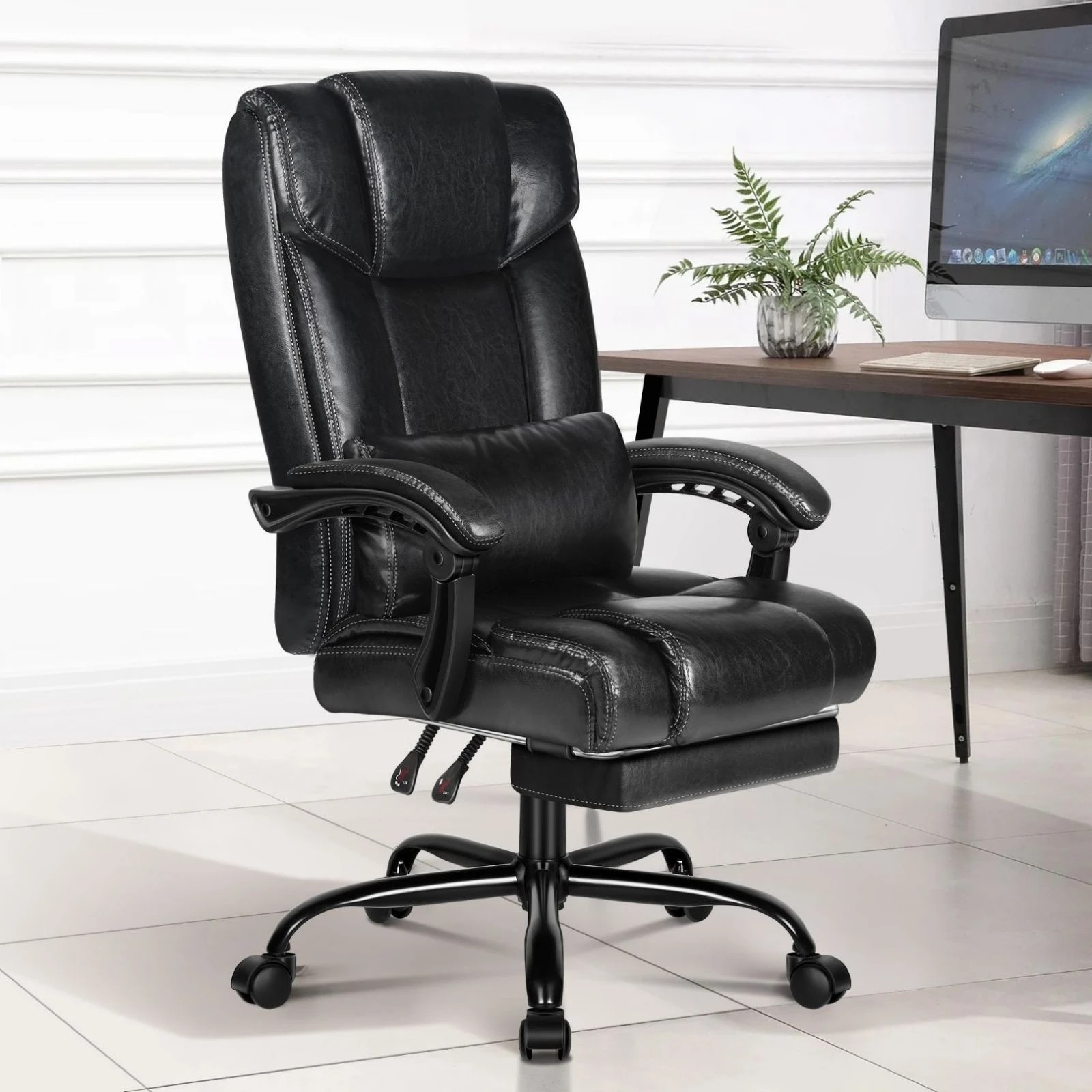 2 Alfordson Office Chair Executive Computer Gaming PU Leather Seat Recliner - Black, 2 of 10