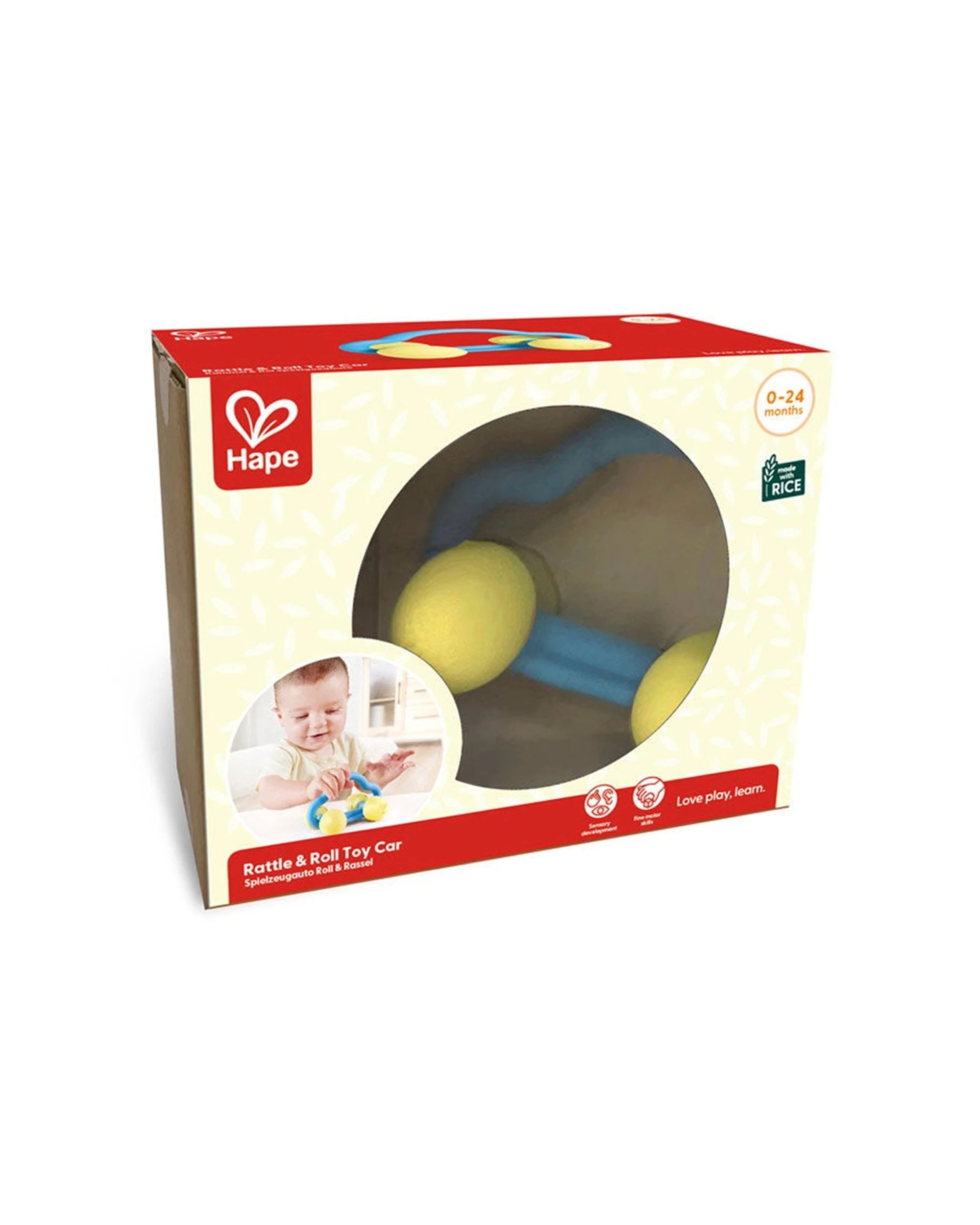 2 Hape Rattle and Roll Toy Car Rice Material 12.5x7.5x7.3cm Kids - Multi, 2 of 5
