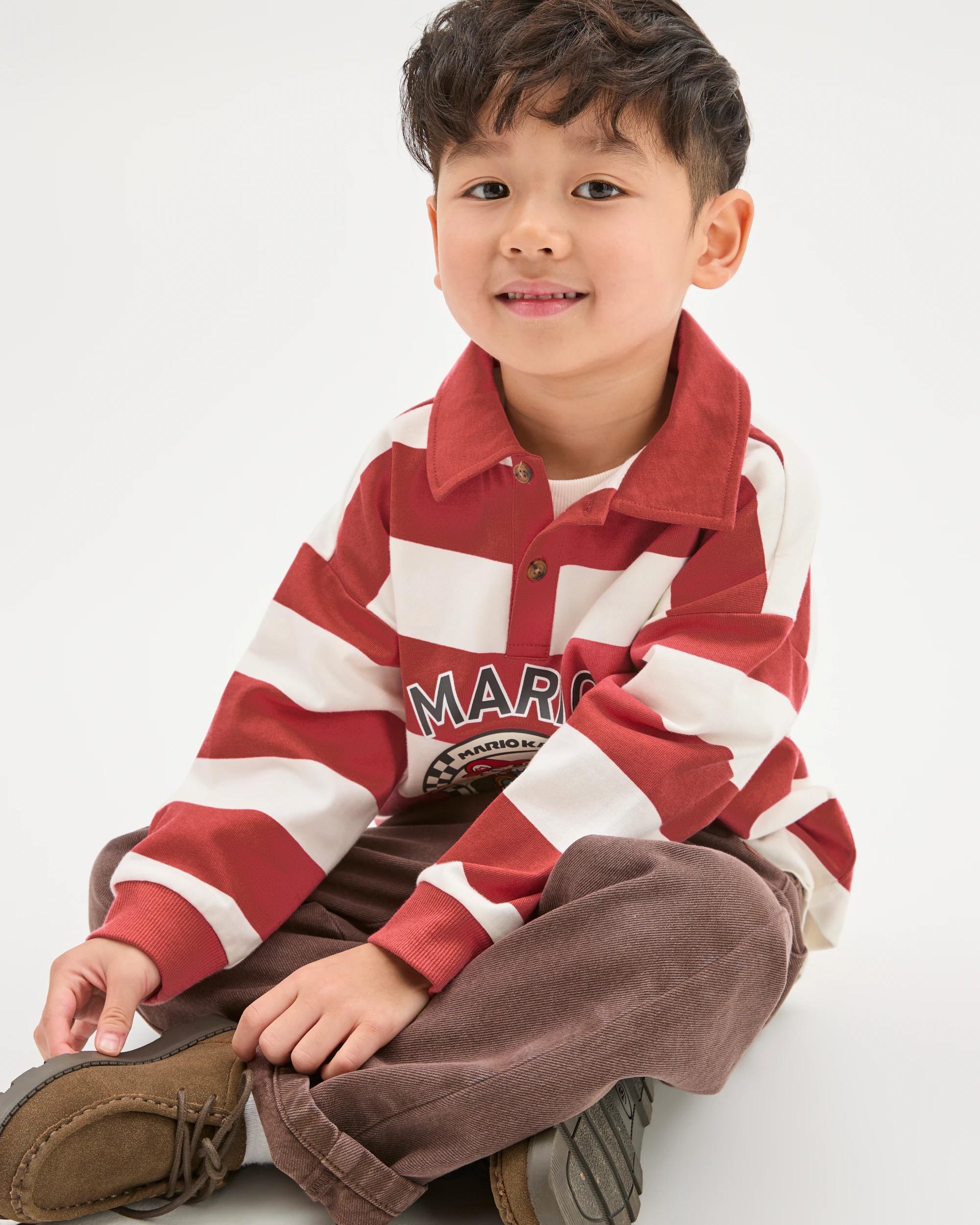 4 Super Mario Australian Cotton Striped Rugby Polo Jumper RED + WHITE, 4 of 6