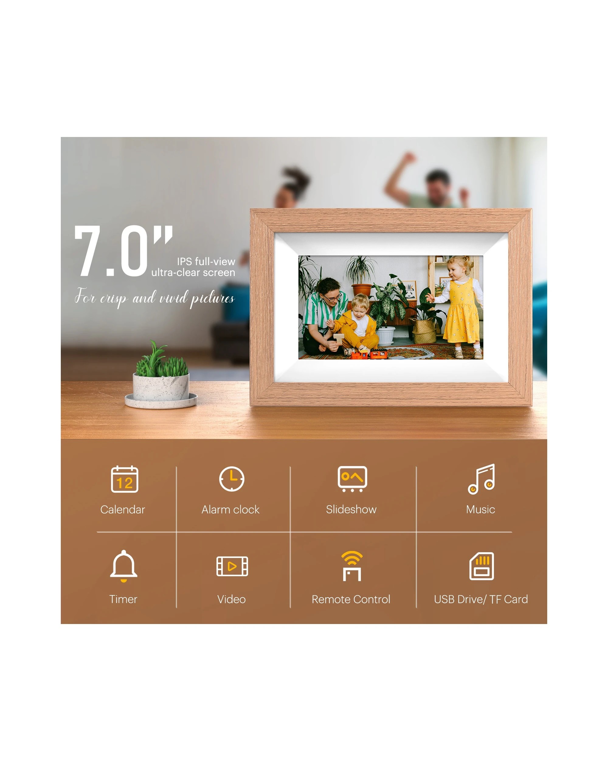 2 Kodak RCF-702W 7 Inch Wi-Fi Photo Frame Wooden, 2 of 6