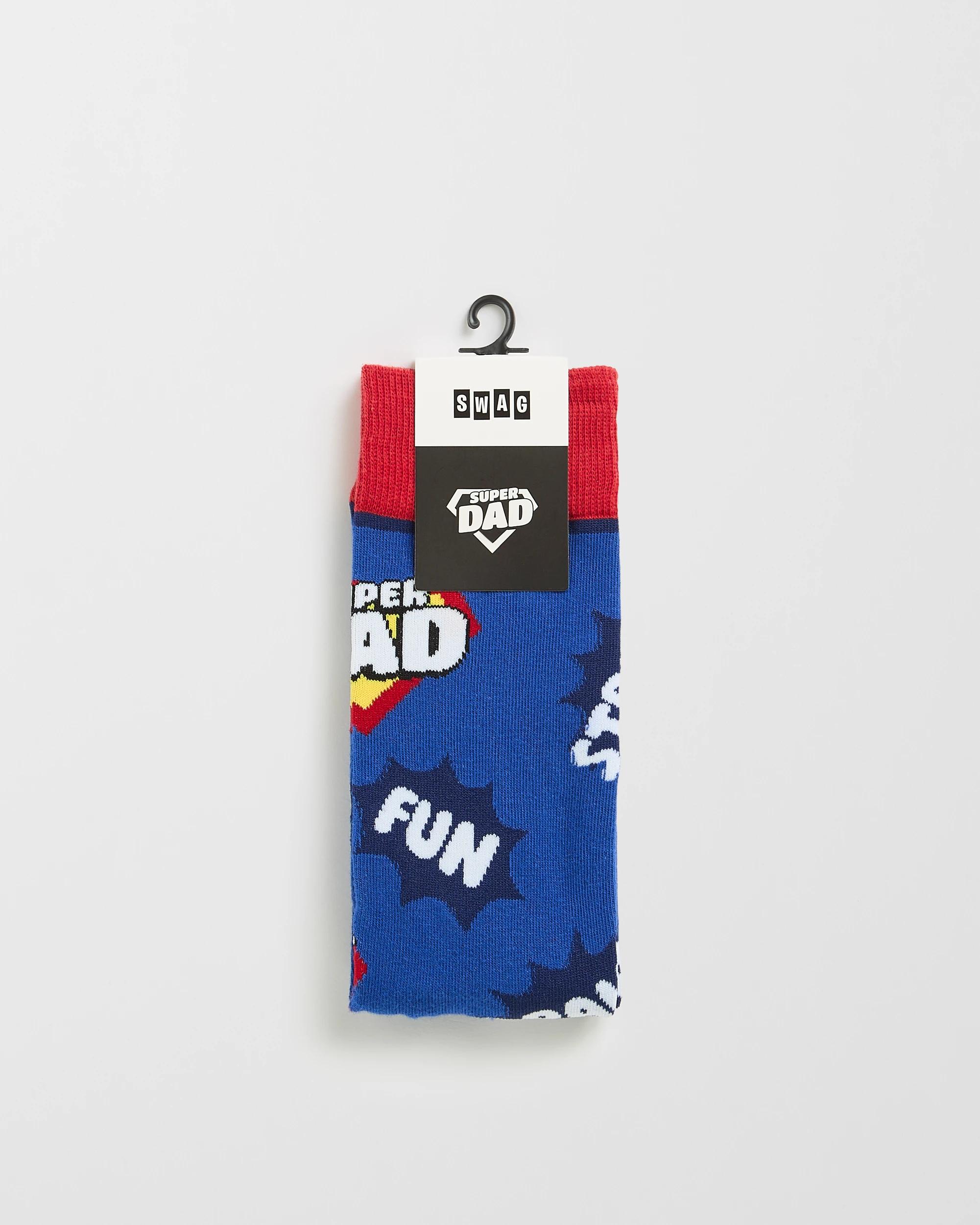 3 Swag Printed Crew Socks BLUE SUPER DAD, 3 of 3