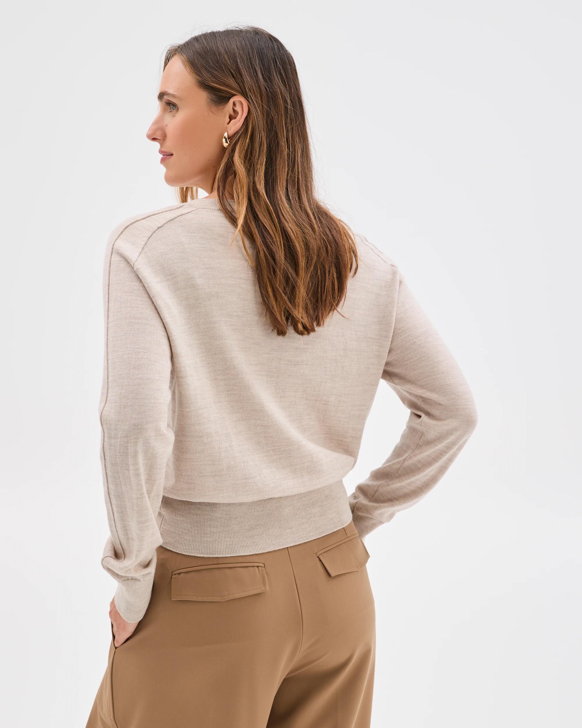 3 Preview Australian Merino Wool Long Sleeve V-Neck Knit Top OATMARLE, 3 of 9