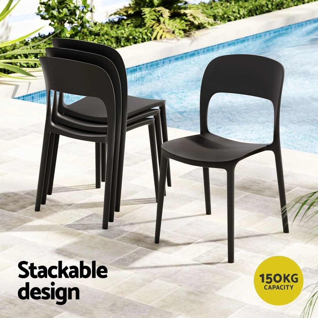 4 Gardeon 4PC Outdoor Dining Chairs Stackable PP Patio Chair Garden Furniture - Black, 4 of 5