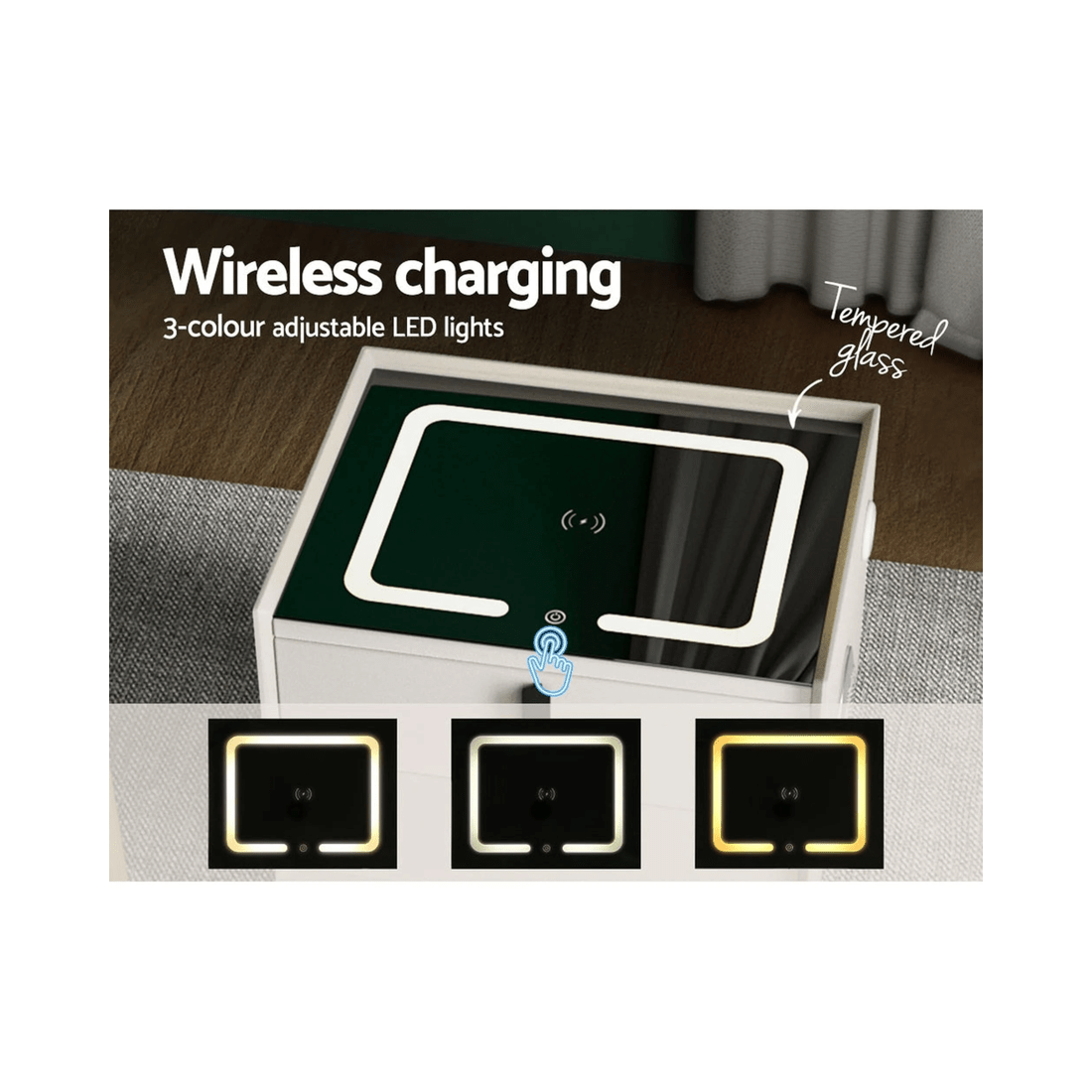 4 Artiss Smart Bedside Table - White, 4 of 7