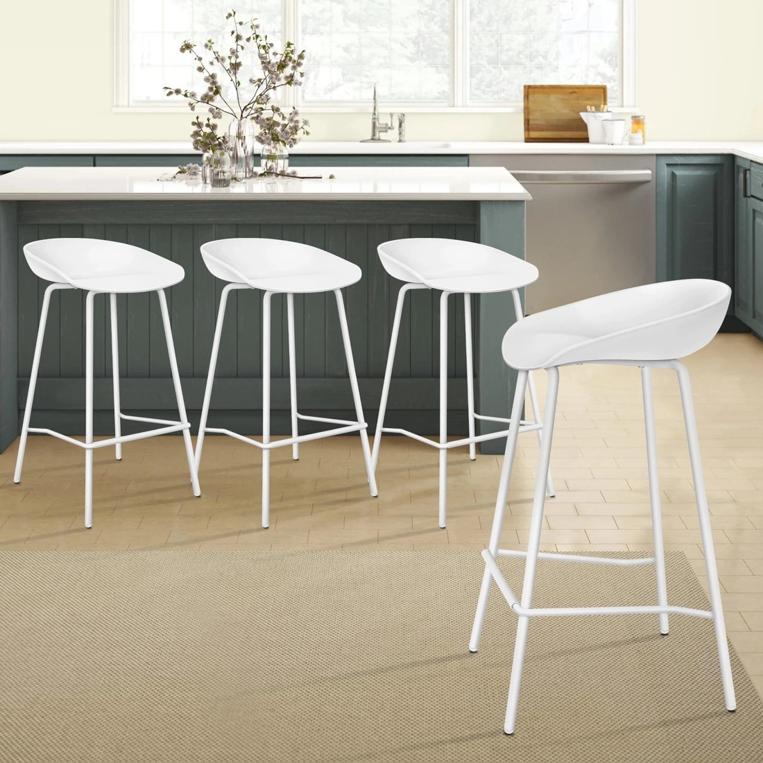 8 Alfordson 4x Kitchen Bar Stools Counter Chairs Metal Finn - White, 8 of 10