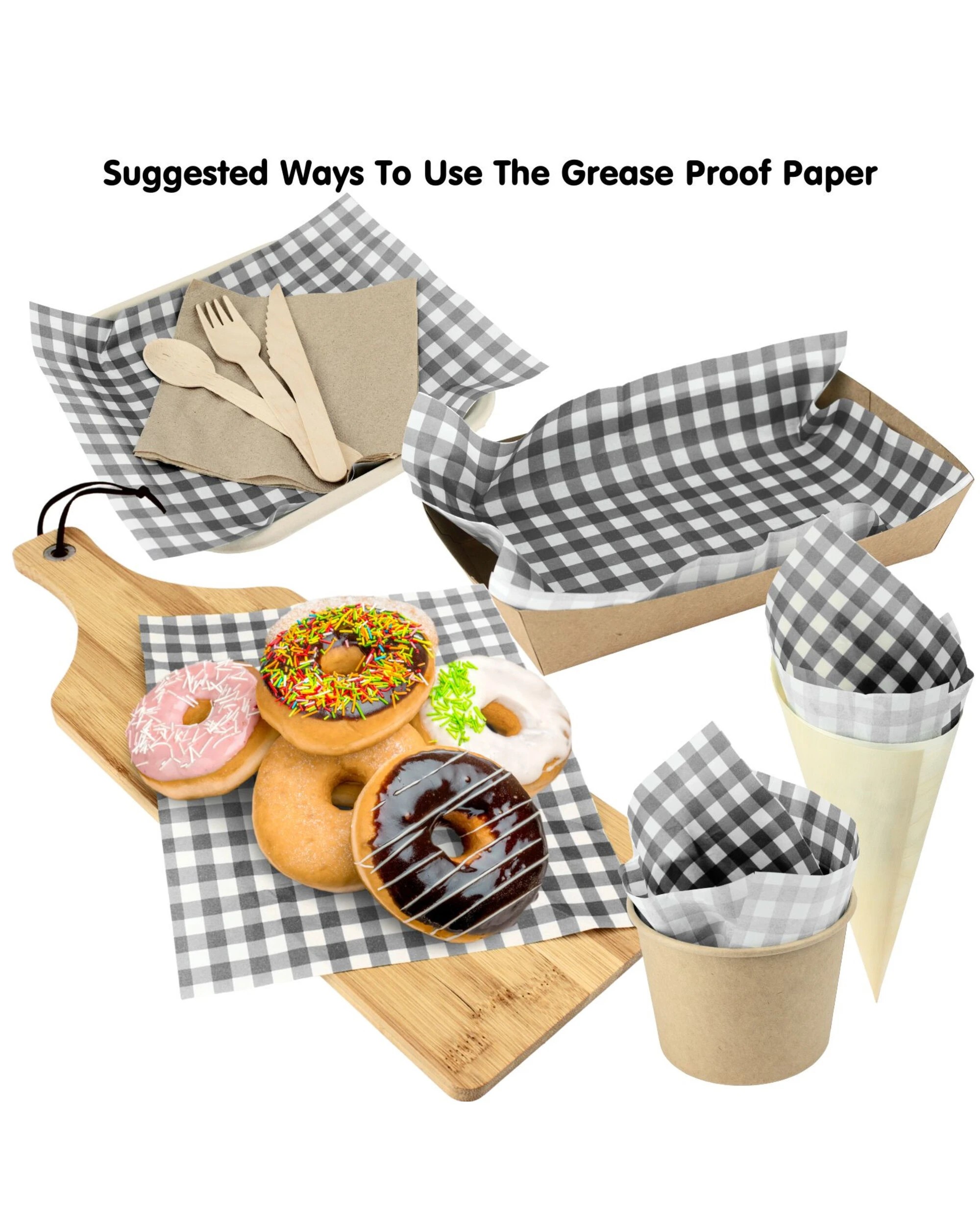 3 Artwrap Gingham Grease Proof Paper Plate Tray Liners 8 Sheets - Black, 3 of 5