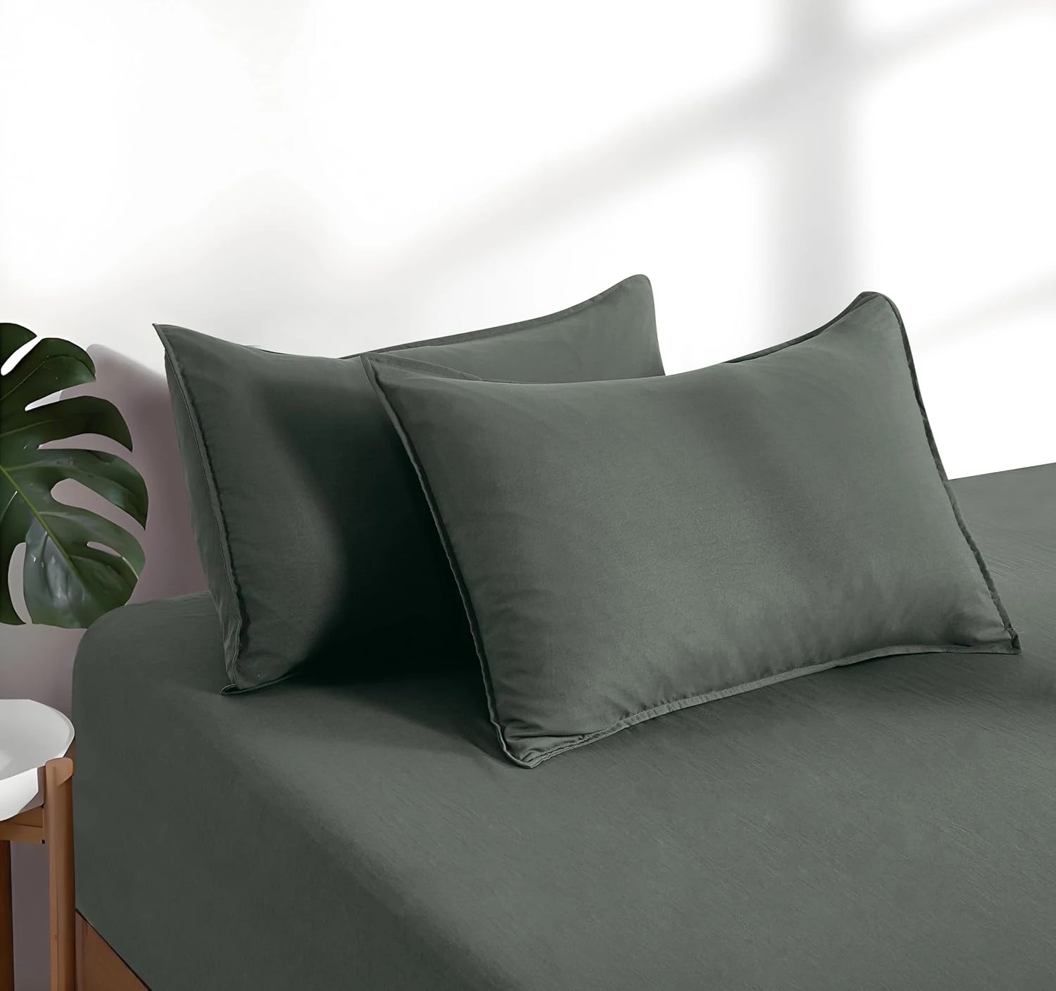 5 CleverPolly 100% Vintage Washed Microfibre Fitted Sheet Set - Khaki Green - Queen Bed, 5 of 5
