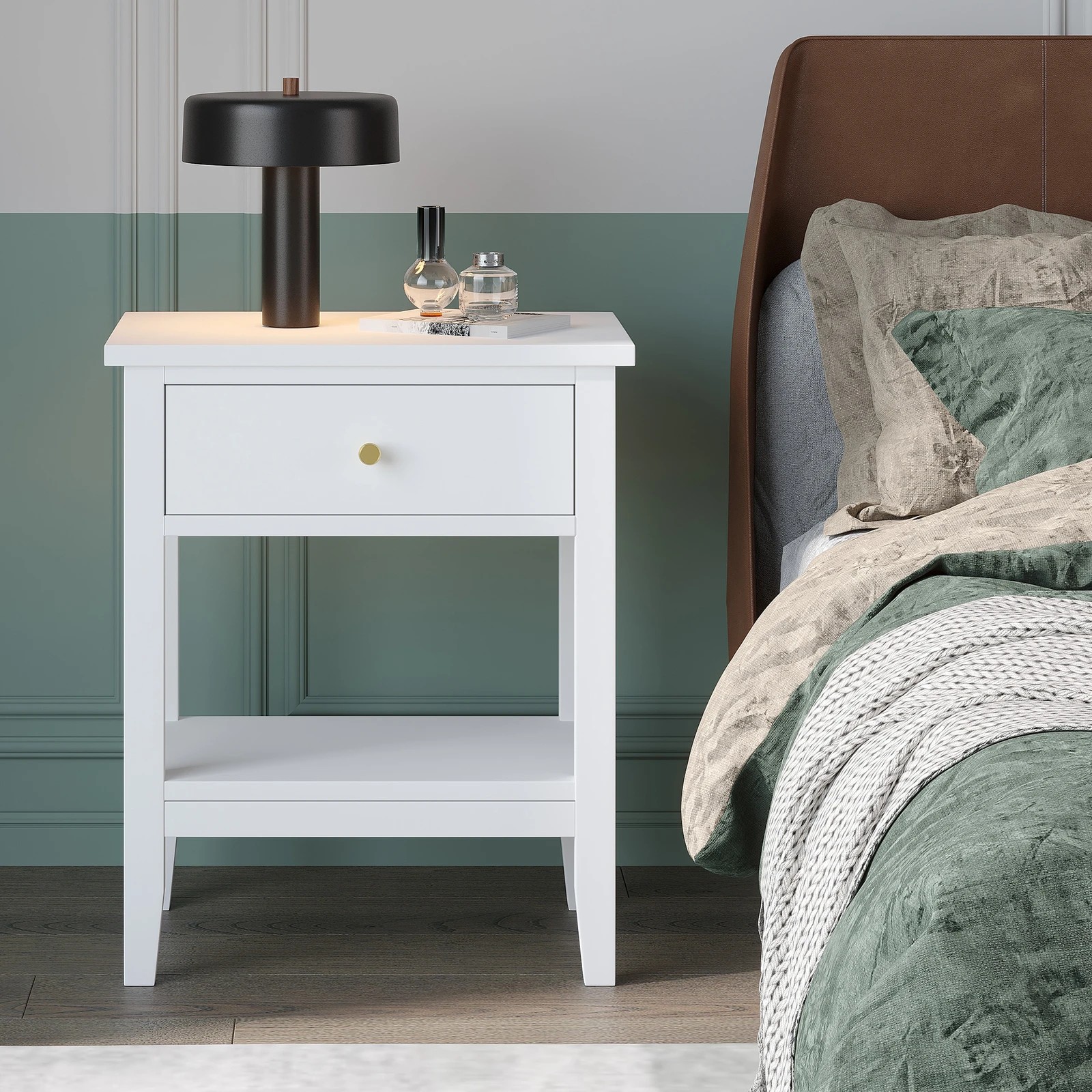 5 Alfordson Bedside Table Hamptons Nightstand Storage Side End 1 Drawer - White, 5 of 10