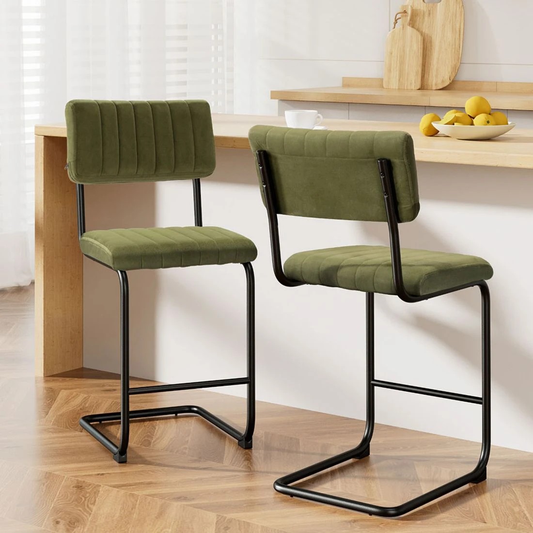 3 Artiss 2x Bar Stools Velvet Chairs - Green, 3 of 7
