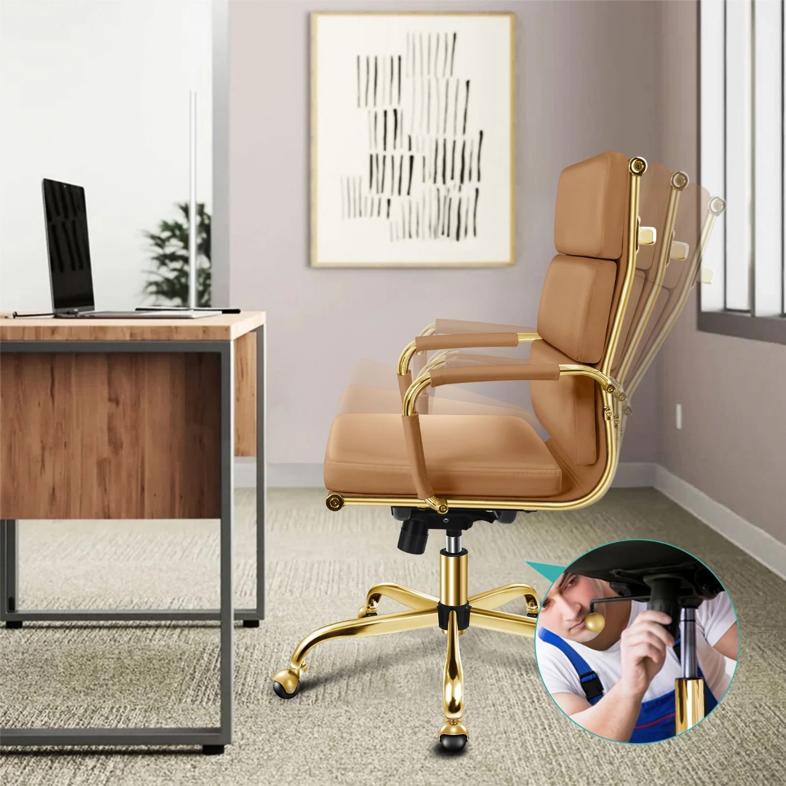 2 Alfordson Office Chair Ergonomic Paddings Computer Executive Work Seat High Back - Brown, 2 of 10