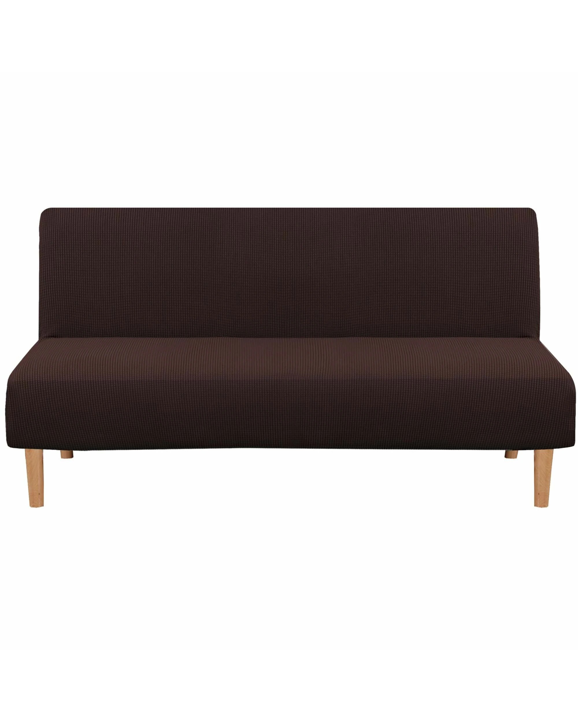 1 Smarcute 3 Seater Armless Futon Sofa Bed Cover Stretch Couch Protector - Brown, 1 of 5