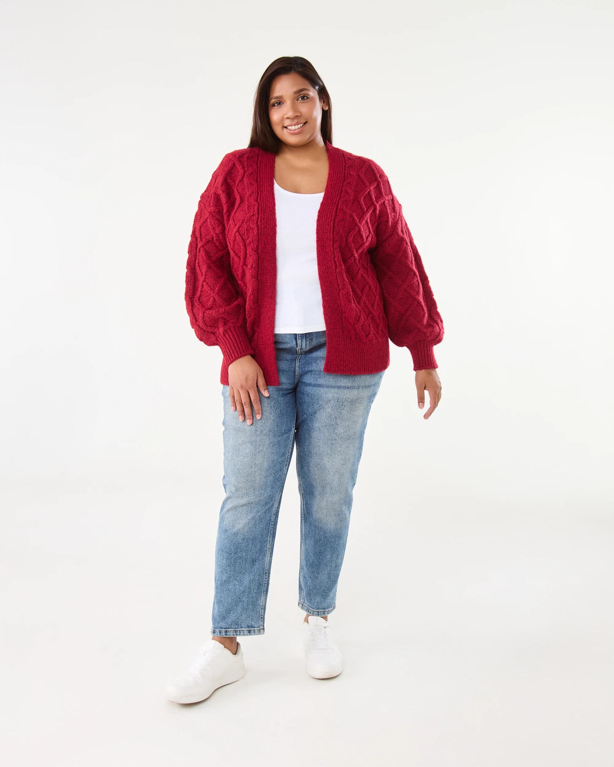 8 Curve Cable Knit Cardigan Spice Red, 8 of 8