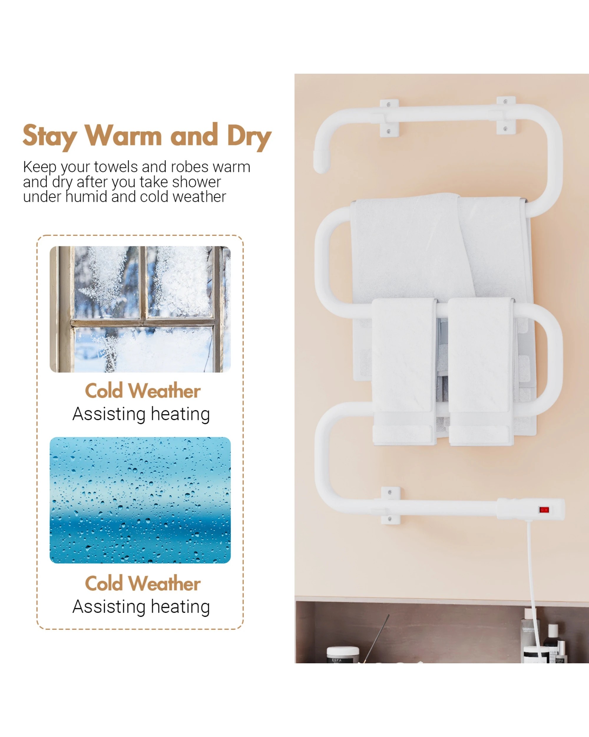 2 Advwin Heated Towel Rail Bathroom Electric Warmer Rack Wall Mounted Freestanding Ladder Rack, 2 of 3