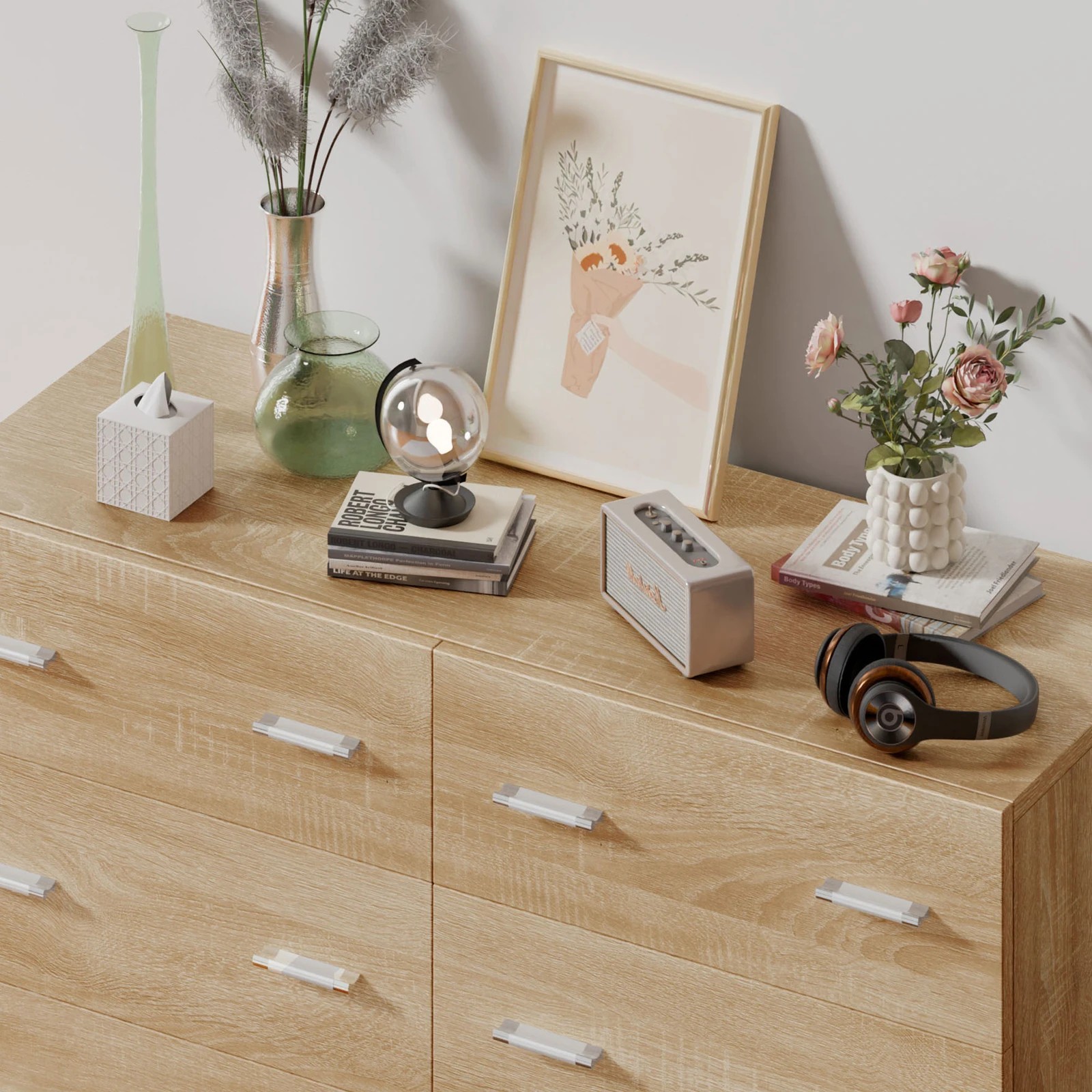 7 Alfordson 6 Chest of Drawers Hamptons Storage Dresser - Oak, 7 of 10