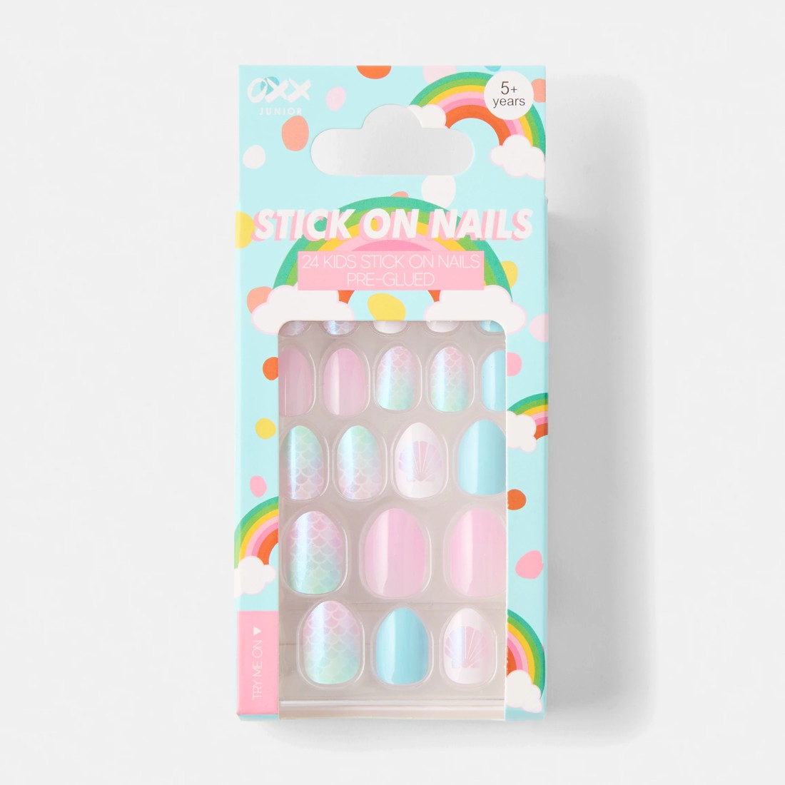 1 OXX Junior 24 Pack Kids Pre-Glued Stick-On Nails - Mermaid, 1 of 5