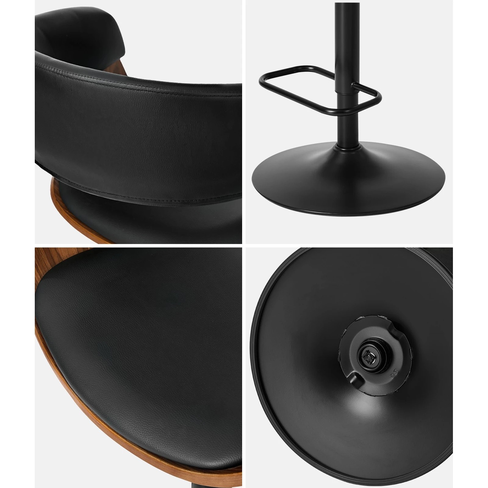 5 Oikiture 2x Bar Stools Swivel Gas Lift Counter Stool Armrest Leather - Black, 5 of 8