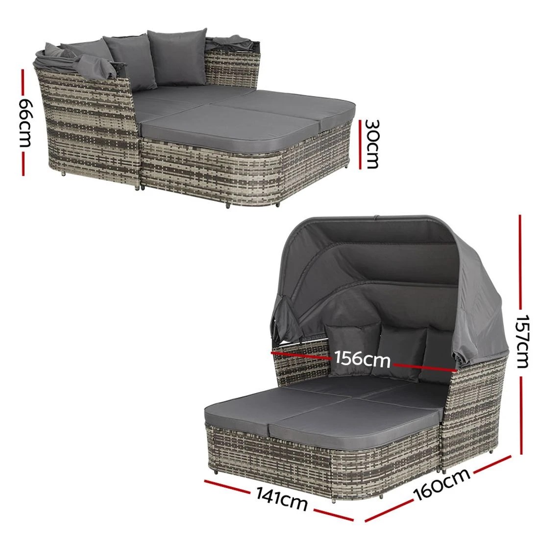 2 Gardeon Outdoor Sun Lounge Setting Patio Furniture Wicker Sofa Garden Day - Grey, 2 of 7