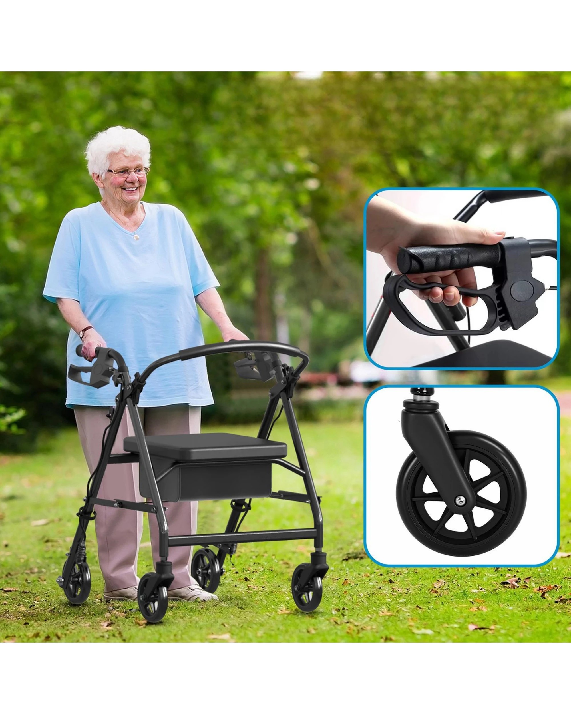 3 Advwin Lightweight Rollator Walker 4-Wheel Folding Mobility Aid -Black, 3 of 8