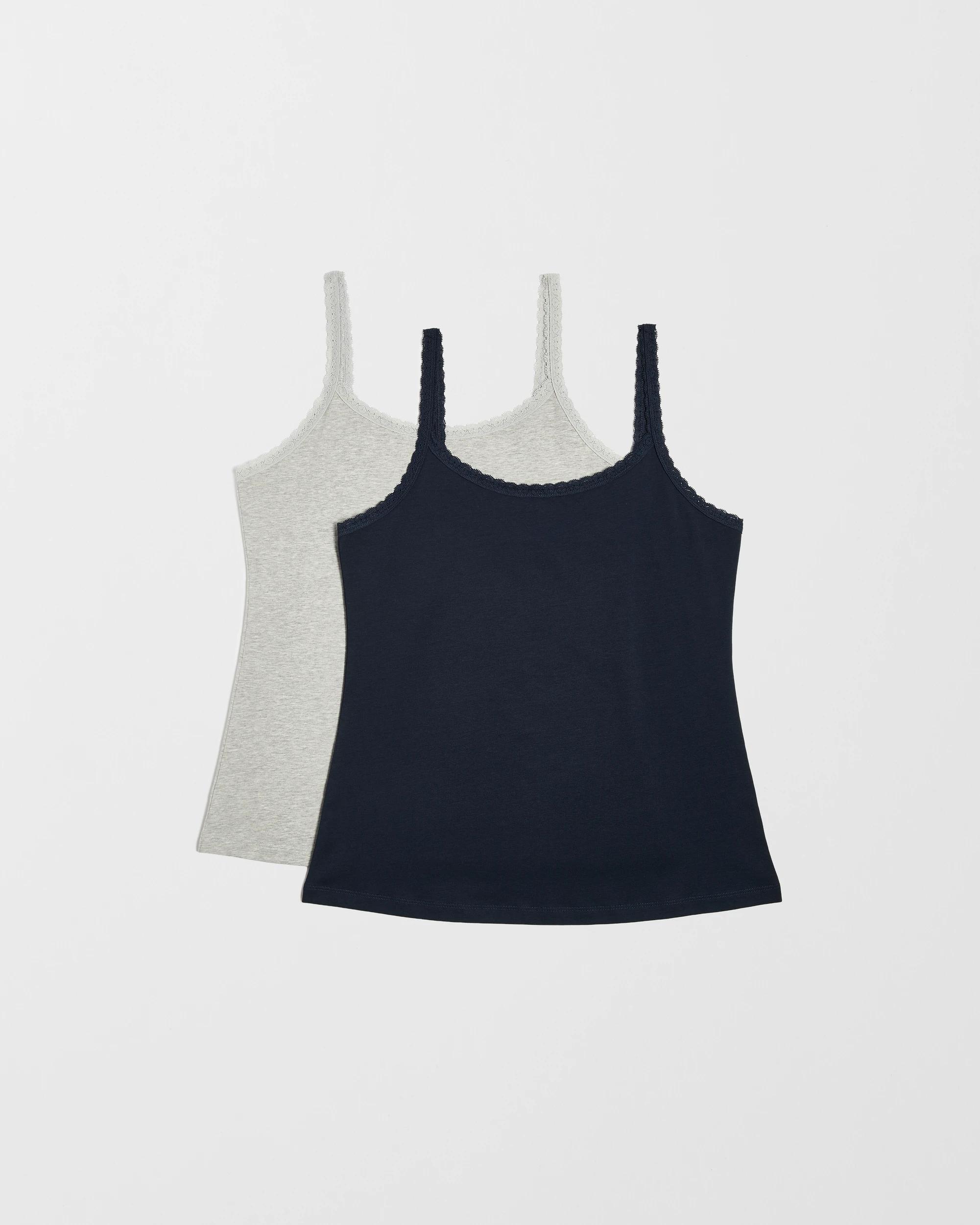 1 Target Australian Cotton 2 Pack Womens Lace Trim Cami NAVY BLUE / GREY MARLE, 1 of 6