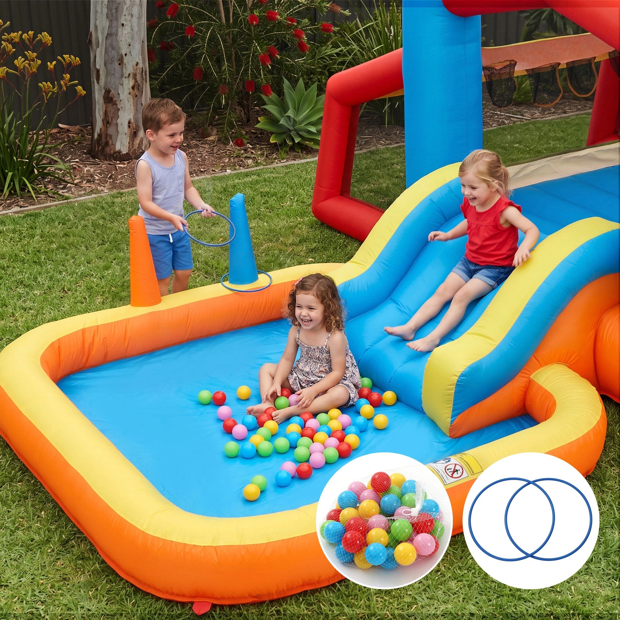 6 Keezi Inflatable Kids Pool Trampoline Play Park Jumping Castle Volleyball Net Slide Football Goal with Blower - Multi, 6 of 10