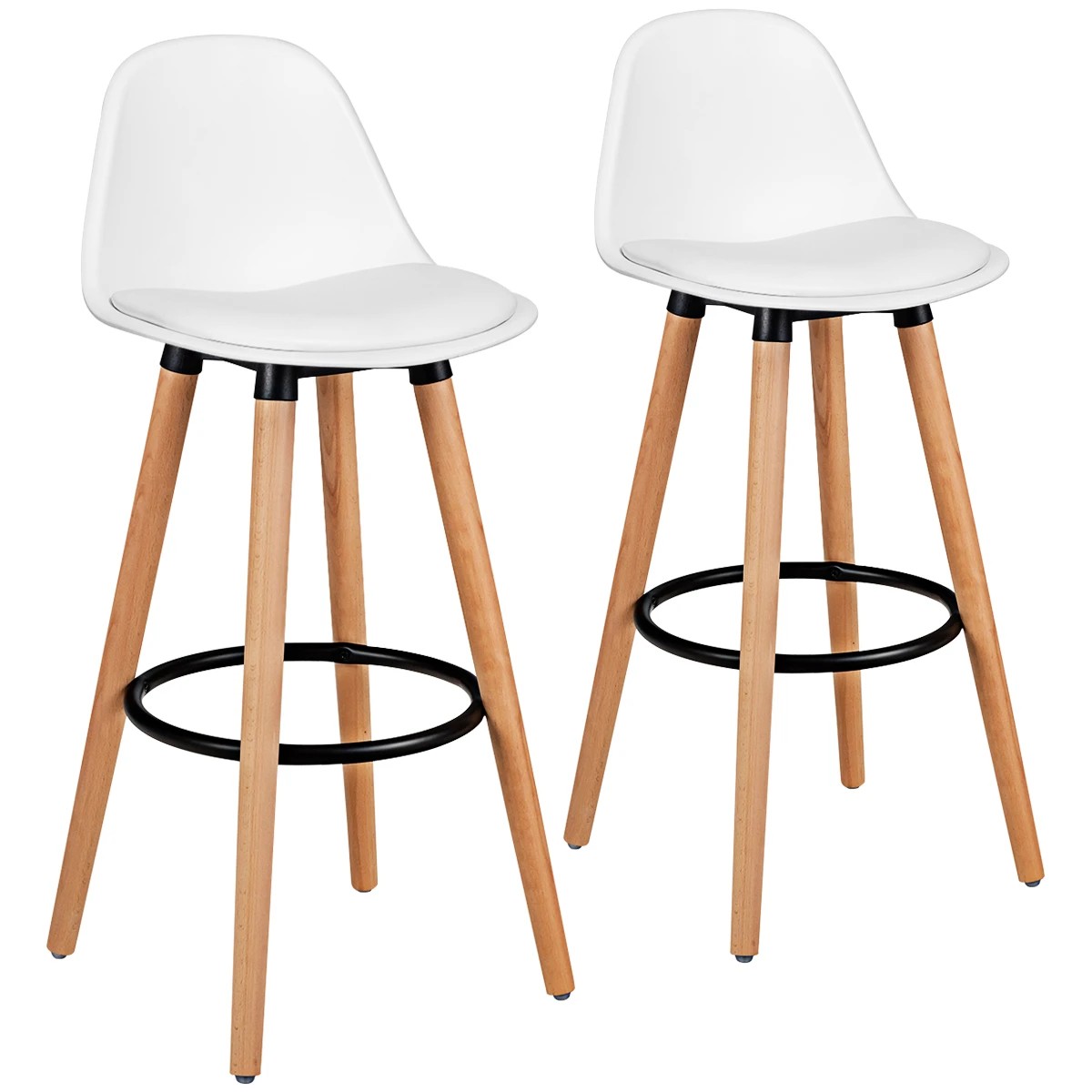 1 Costway Upholstered Bar Stool Wood Metal Dining Chair w/Footrest Kitchen Counter Cafe Pub - White, 1 of 5