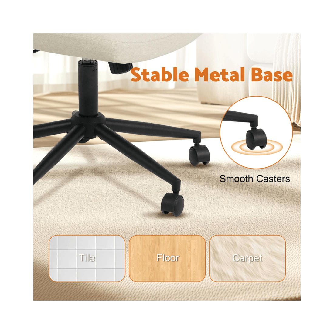 7 Advwin Armless Cross-Legged Office Chair Swivel Vanity Chair Beige, 7 of 9