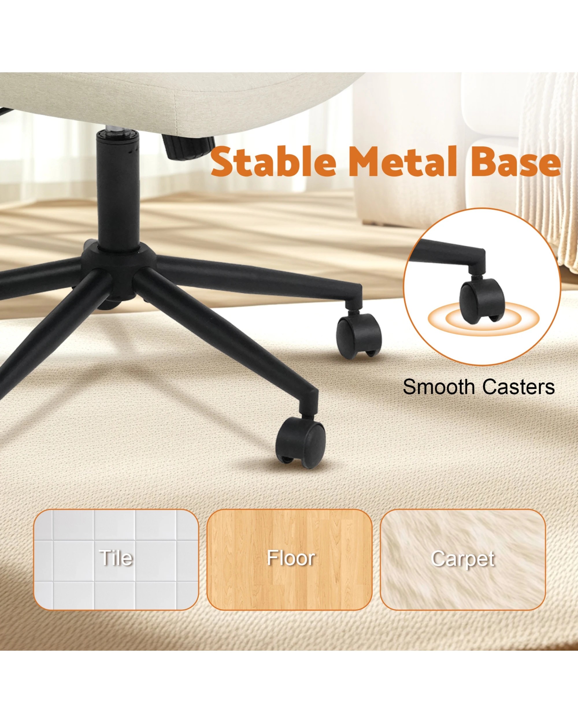 7 Advwin Armless Cross-Legged Office Chair Swivel Vanity Chair Beige, 7 of 9