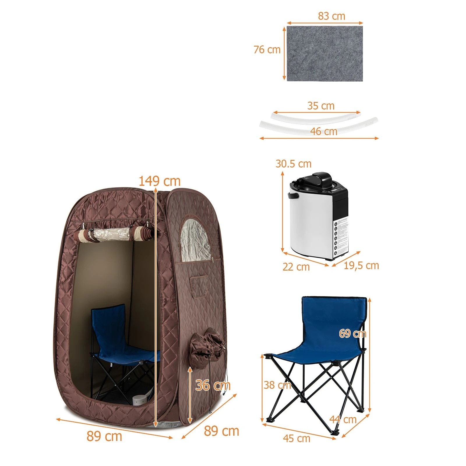 2 Costway Portable Steam Sauna Tent w/Timer 1000W 3L Steam Generator Remote Control & Foot Massager Spa - Brown, 2 of 2