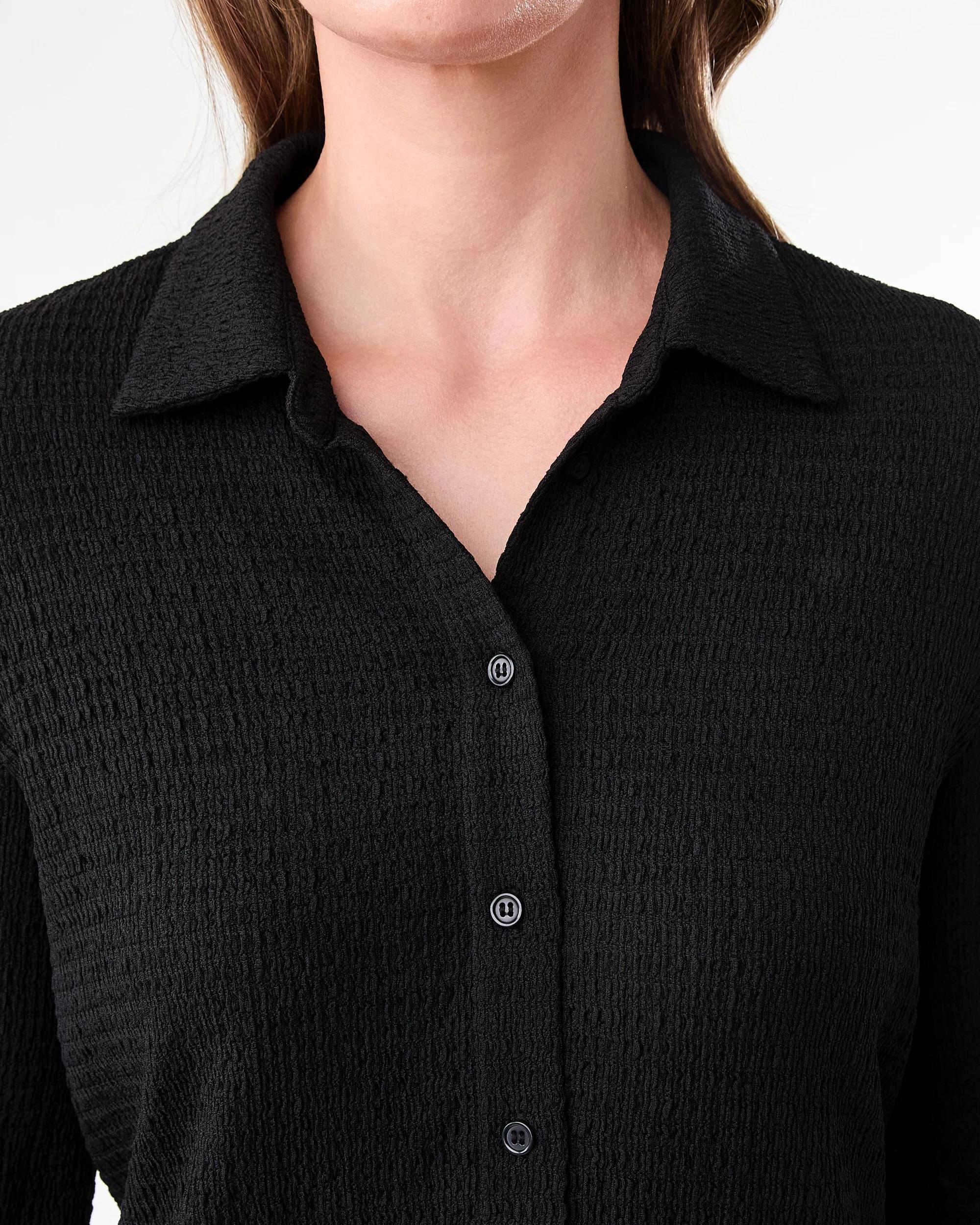 5 Long Sleeve Textured Tie Back Shirt Black, 5 of 9