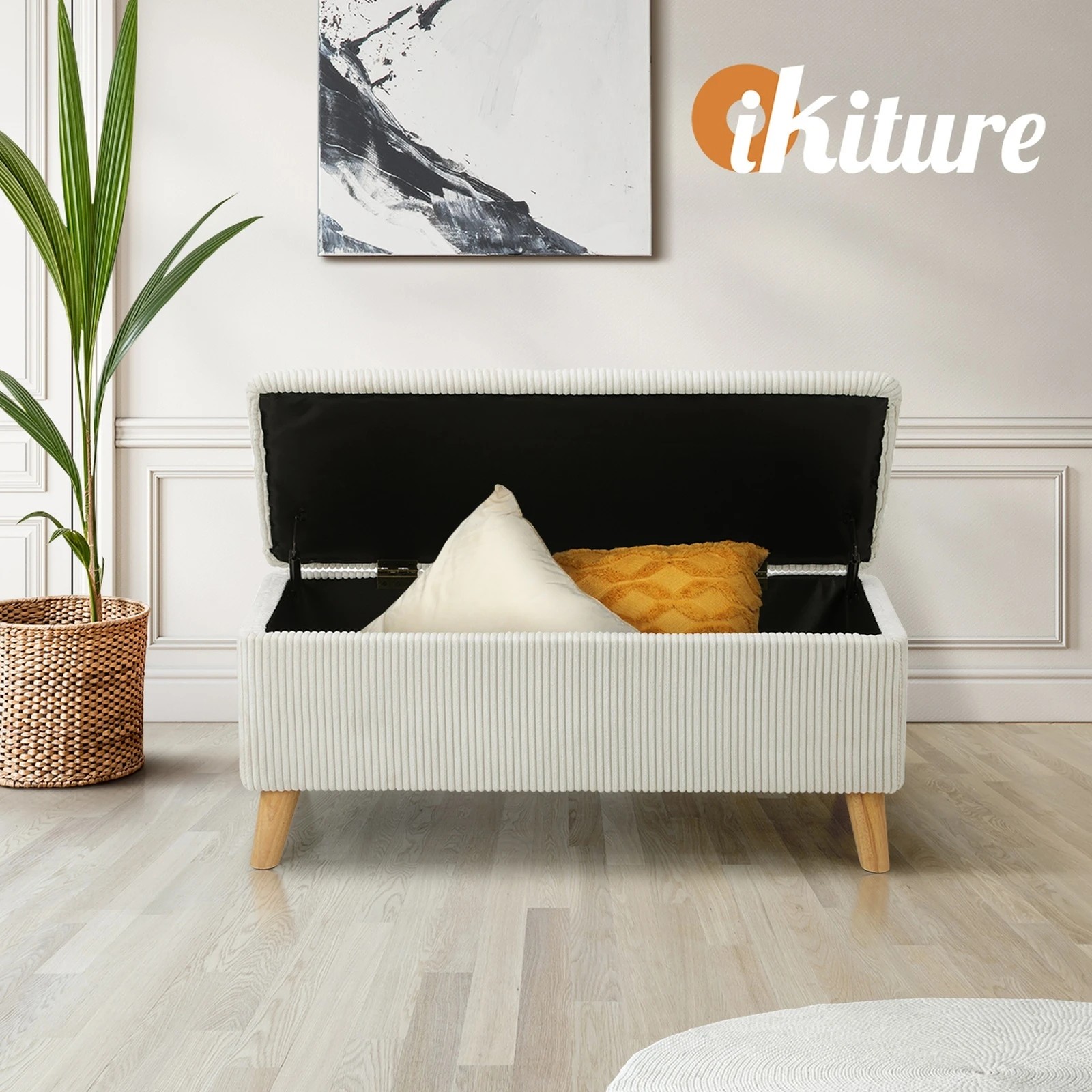 5 Oikiture Storage Ottoman Blanket Box Chest Toy Foot Stool Velvet
 - Beige, 5 of 10