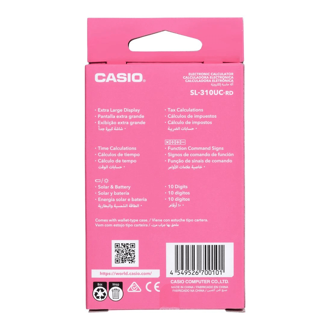 4 Casio 10 Digit Portable Calculator Pink SL-31OUC, 4 of 4