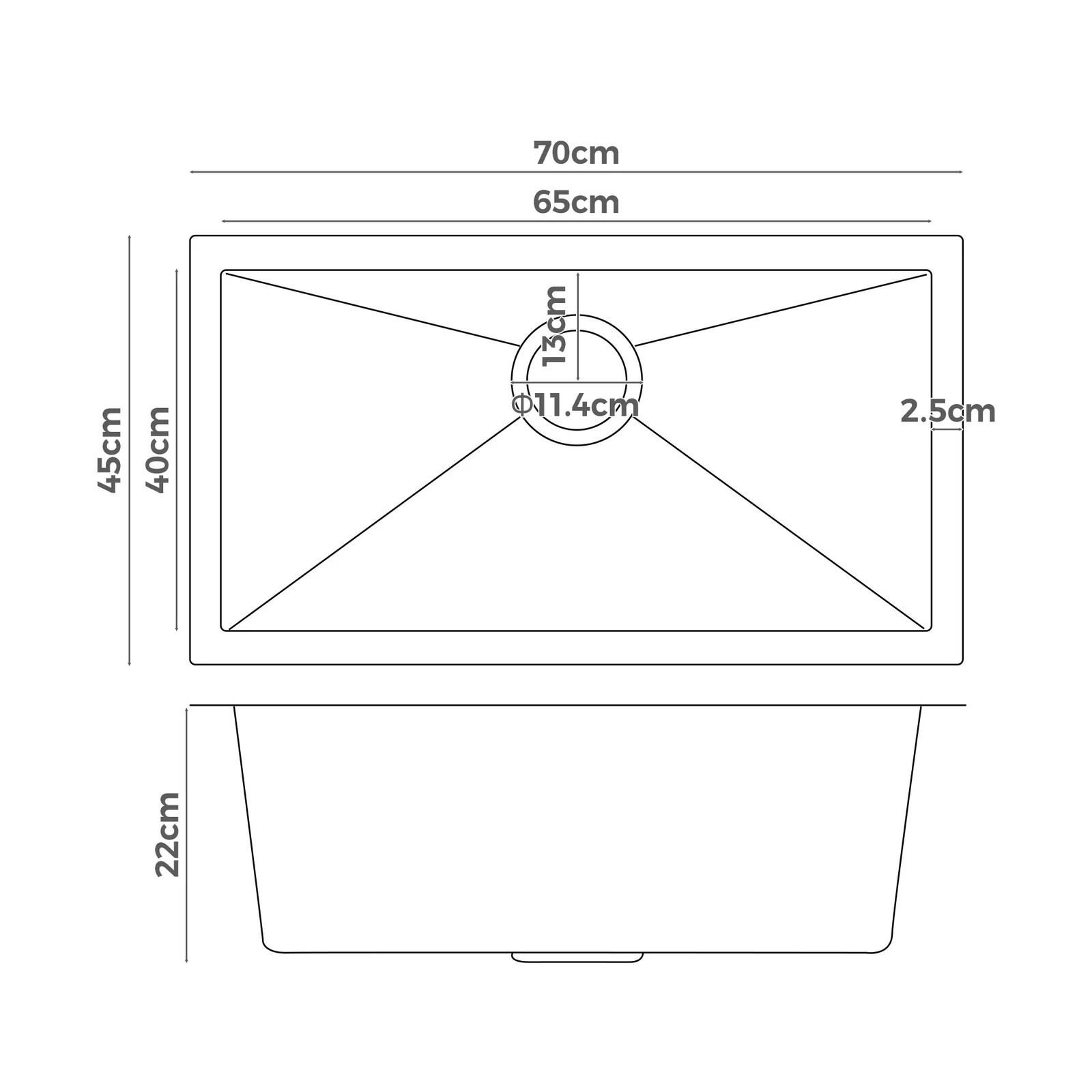 7 Alfordson Kitchen Sink 70x45cm Stainless Steel Basin Single Bowl - Black, 7 of 9