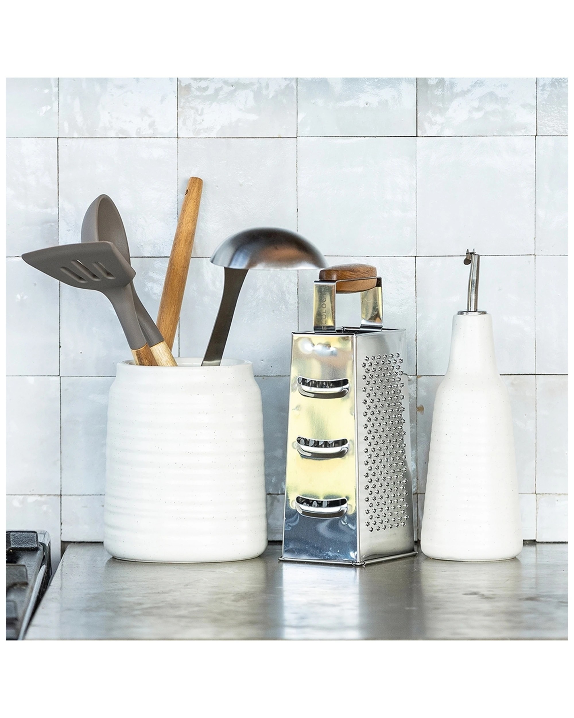 2 Ecology Ottawa Stoneware Rustic Utensil Holder/storage/organiser 16cm - Calico - Natural, 2 of 3