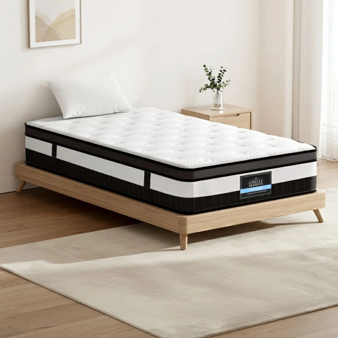 4 Giselle Bedding 30cm Mattress Medium Firm Euro Top Pocket Spring Hybrid Mattresses Single - Single Bed - White, 4 of 7