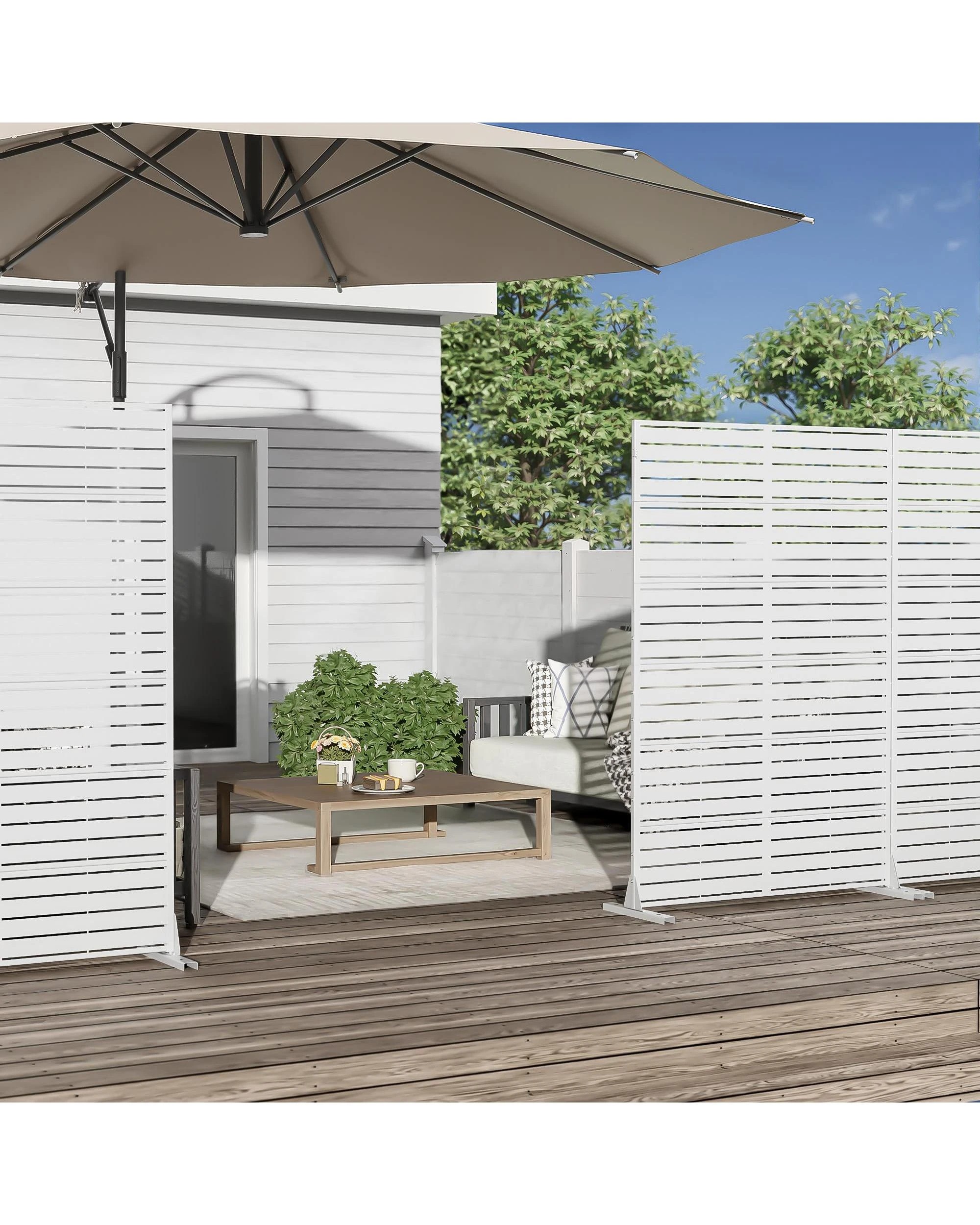 3 OAKORY 180cm Metal Privacy Screen Panel, Galvanized Steel Decorative Fence, Rust Resistant White, 3 of 7