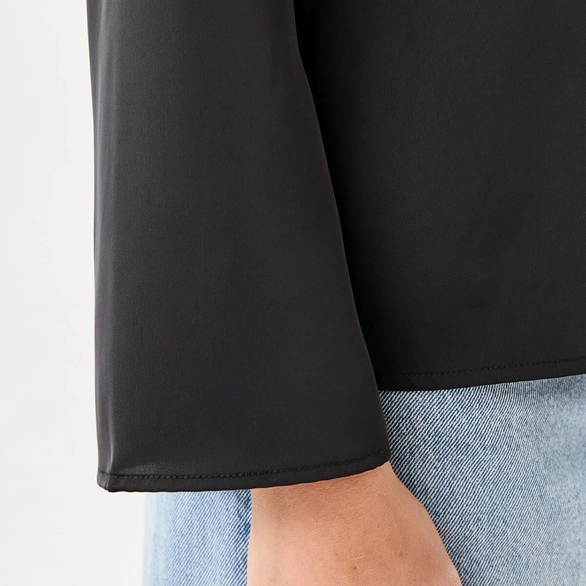7 Long Sleeve Satin Tie Front Top Black, 7 of 7