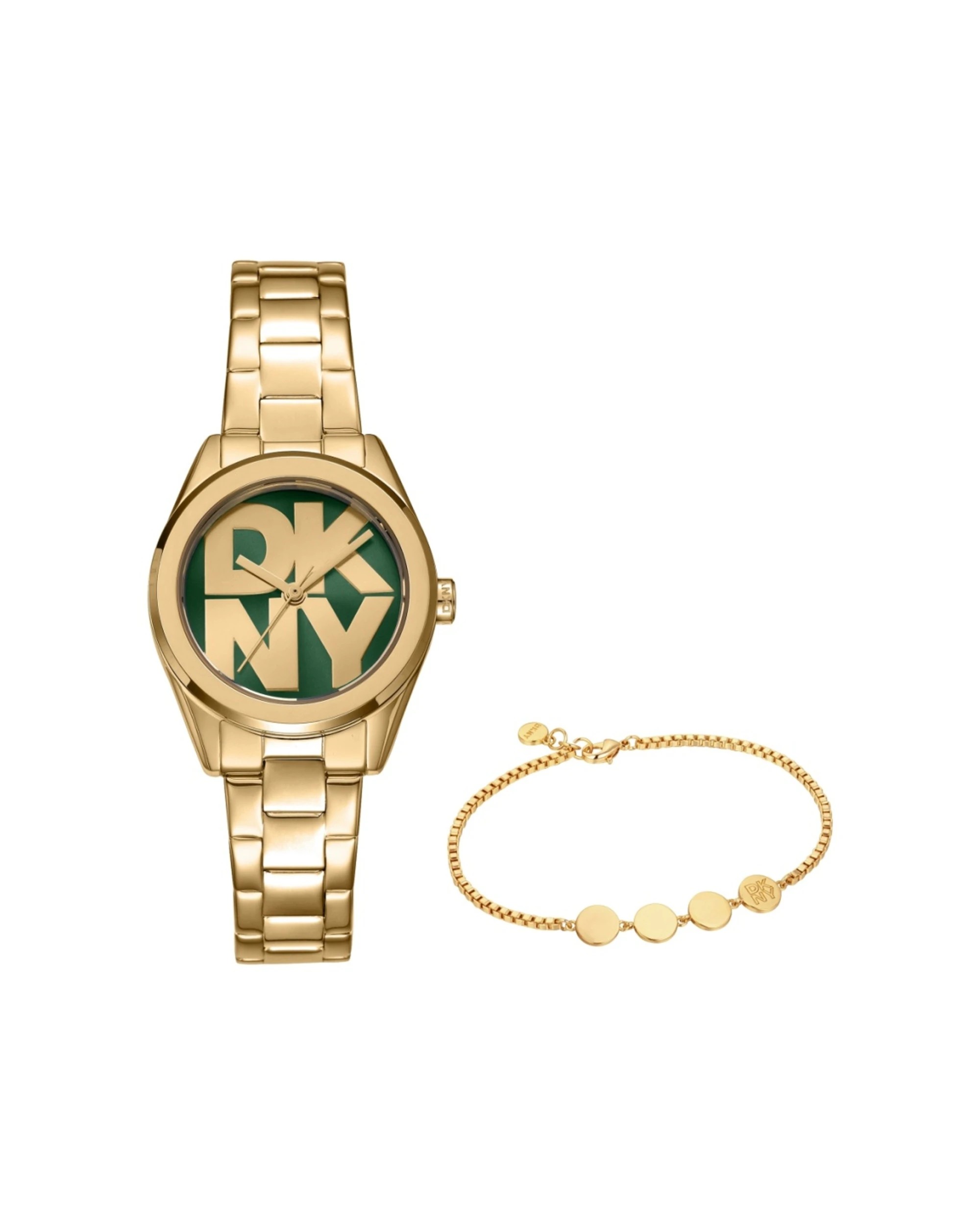 1 DKNY Women's Watch Logo Gold 28mm Green Dial With Bracelet 19cm+1cm Stainless Steel, 1 of 4