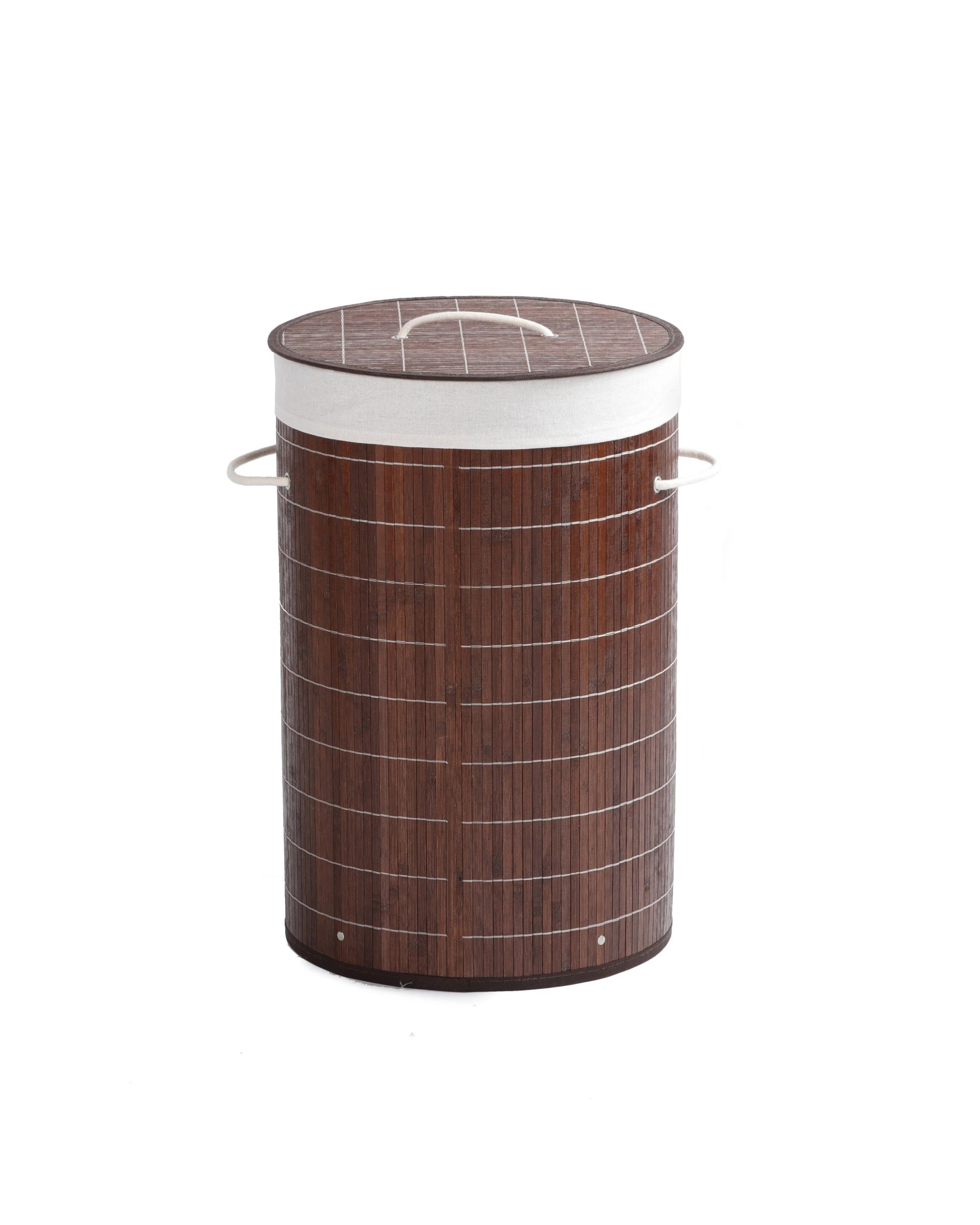 1 Sherwood Home Round Folding Bamboo Laundry Basket Hamper with Lid D38xH60cm - Brown, 1 of 6