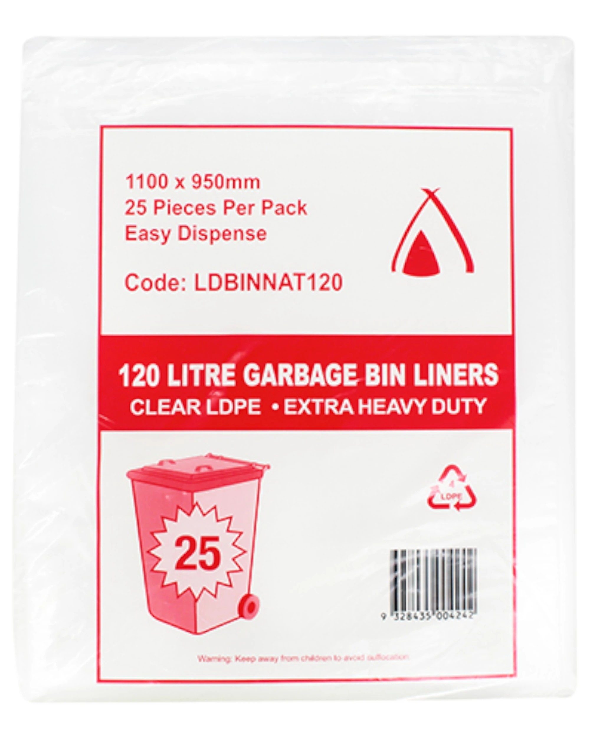 1 Huhtamaki 25 Pcs X 120L Garbage Binliners Natural Ldpe Heavy Duty Bin Liners Bags - Clear, 1 of 1