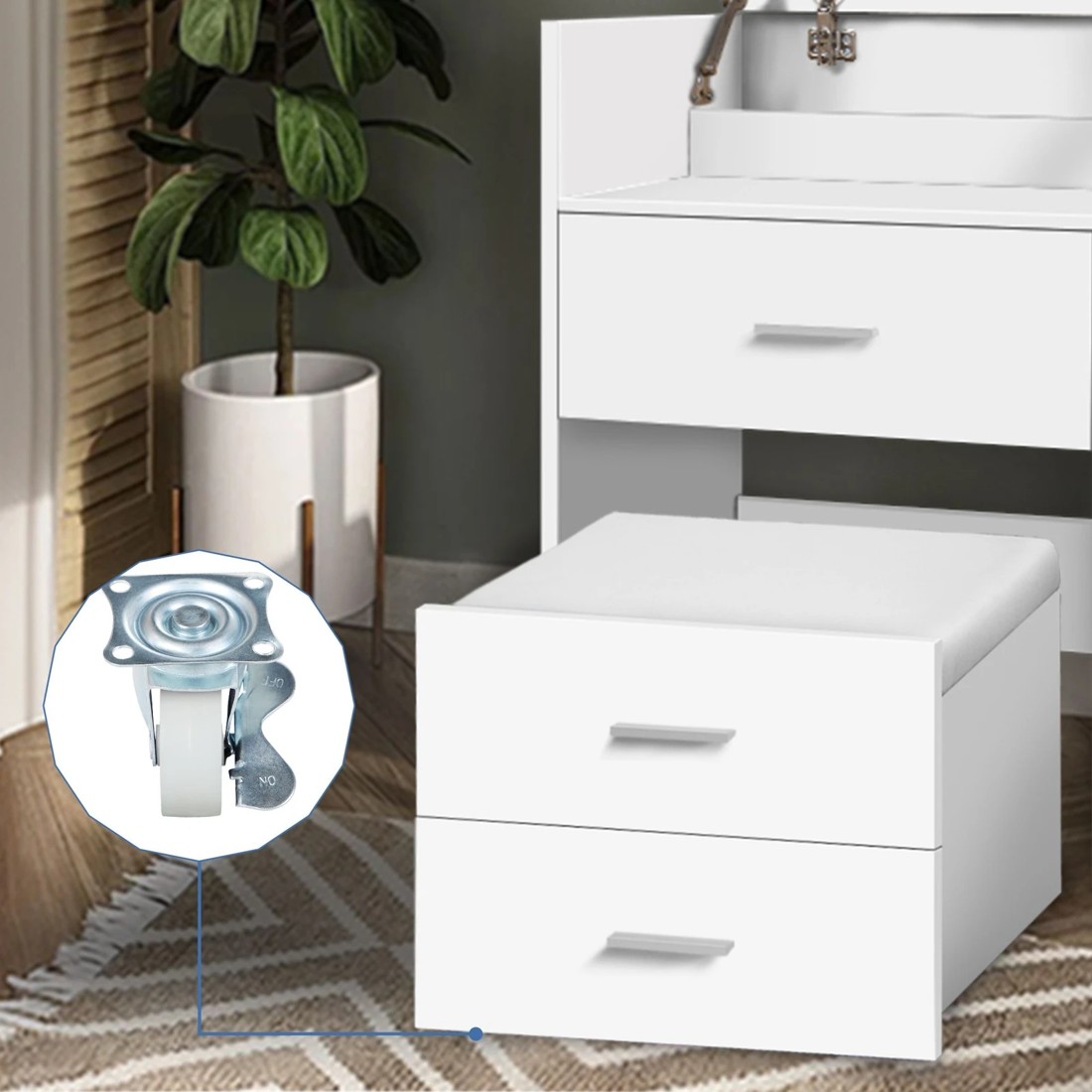 5 Alfordson Dressing Table Stool Set 2-In-1 Bedside Table Makeup Mirror - White, 5 of 10