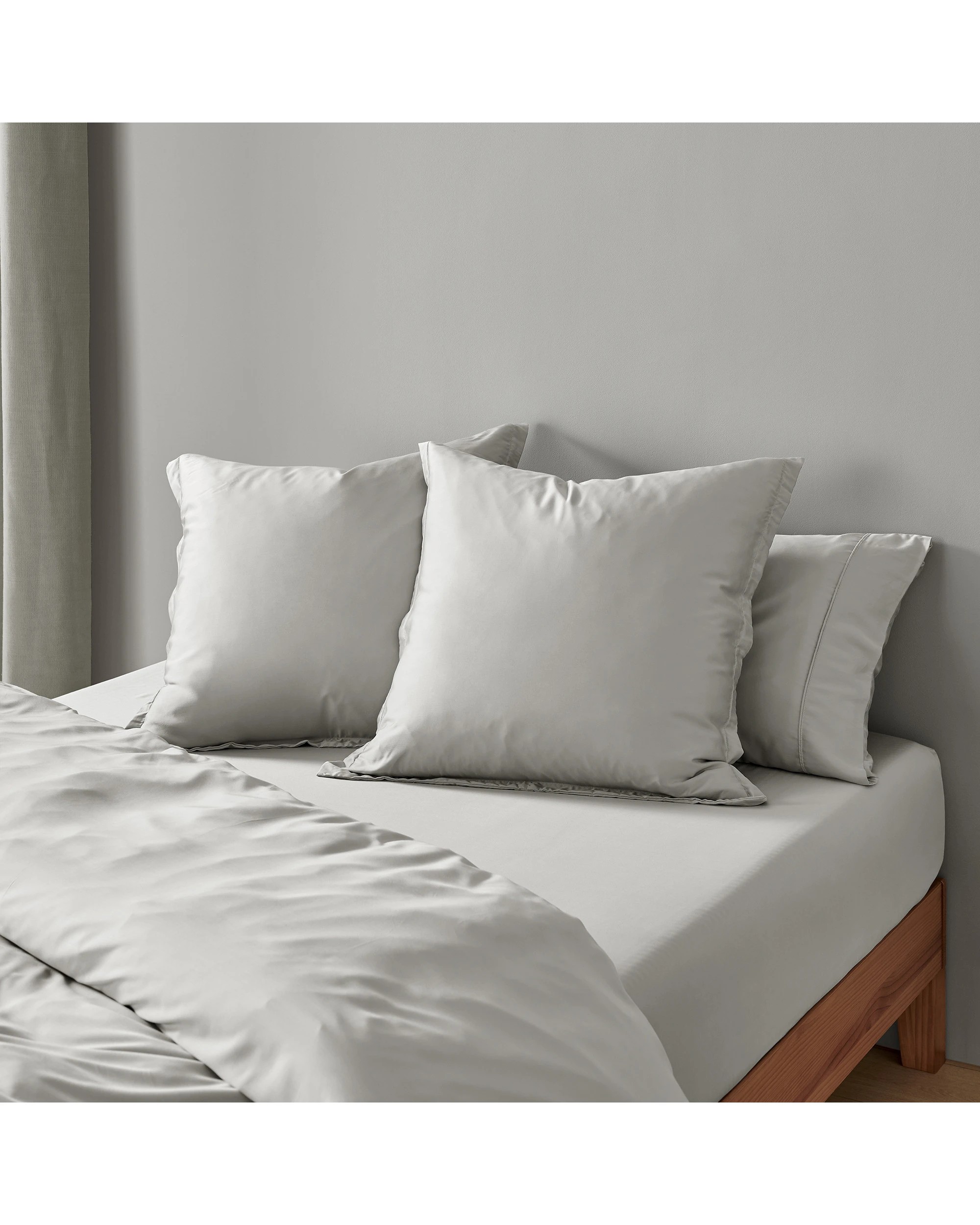 1 Natural Home 400TC 100% Bamboo Sateen Tailored European Pillowcase Twin Pack - Dove Grey, 1 of 5