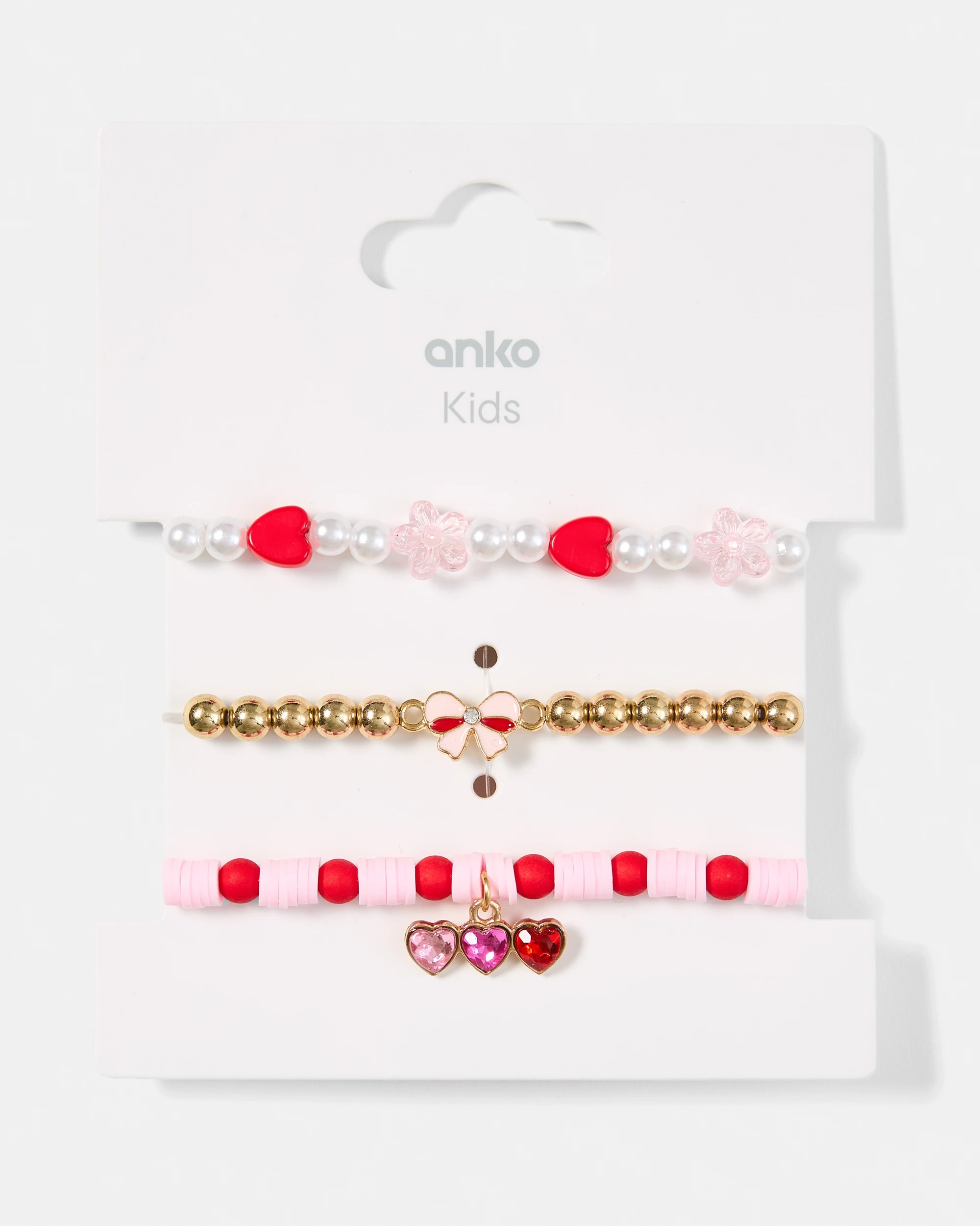 5 3 Pack Heart Charm Bracelets - Pink, Red, White and Gold Tone, 5 of 5