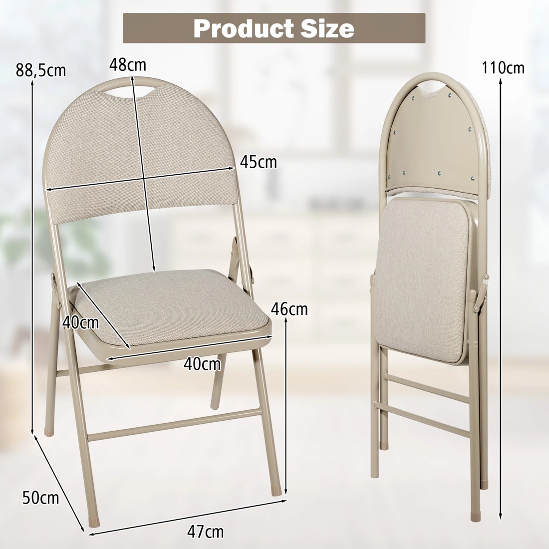 7 Costway 6x Folding Dining Chairs Portable Side Kitchen Chairs - Beige, 7 of 10