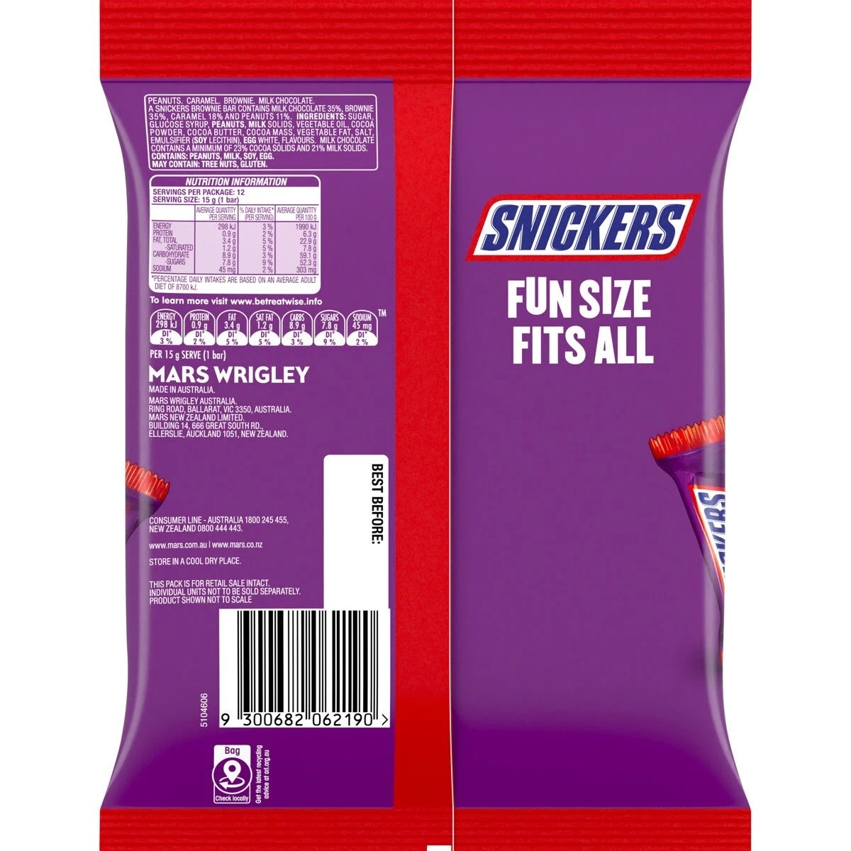 2 12 Piece Snickers Peanut Brownie Fun Size Party Share Bag 180g, 2 of 8