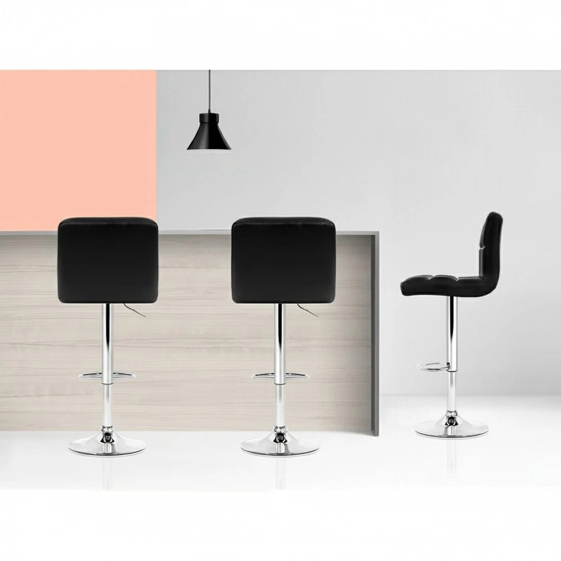 6 Artiss 4x Bar Stools Leather Gas Lift - Black, 6 of 6