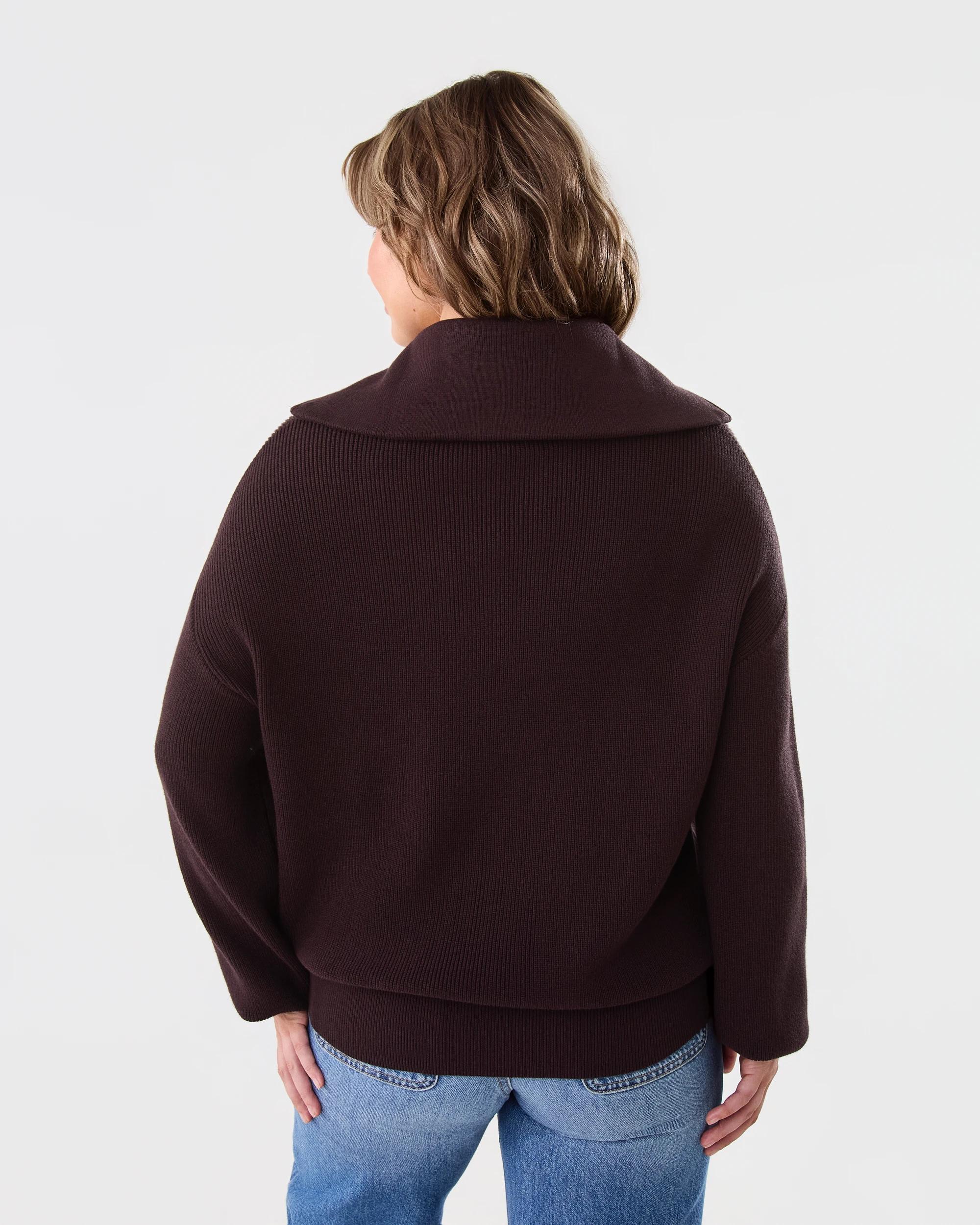 3 Ribbed Zip Through Jumper Choc Plum, 3 of 5