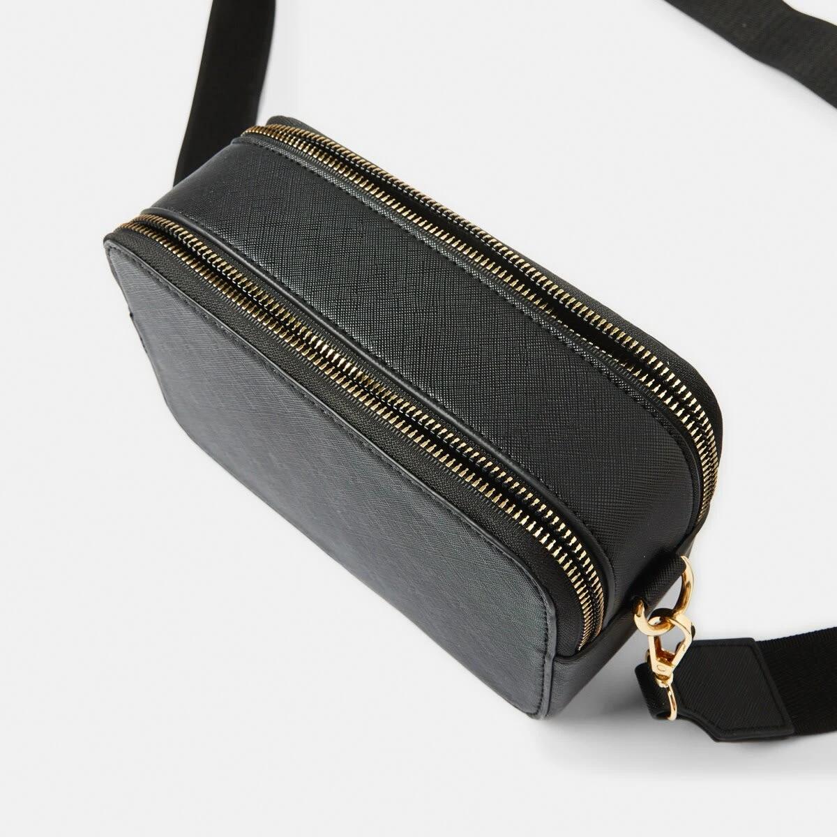 4 Double Zip Crossbody Bag BLACK, 4 of 7