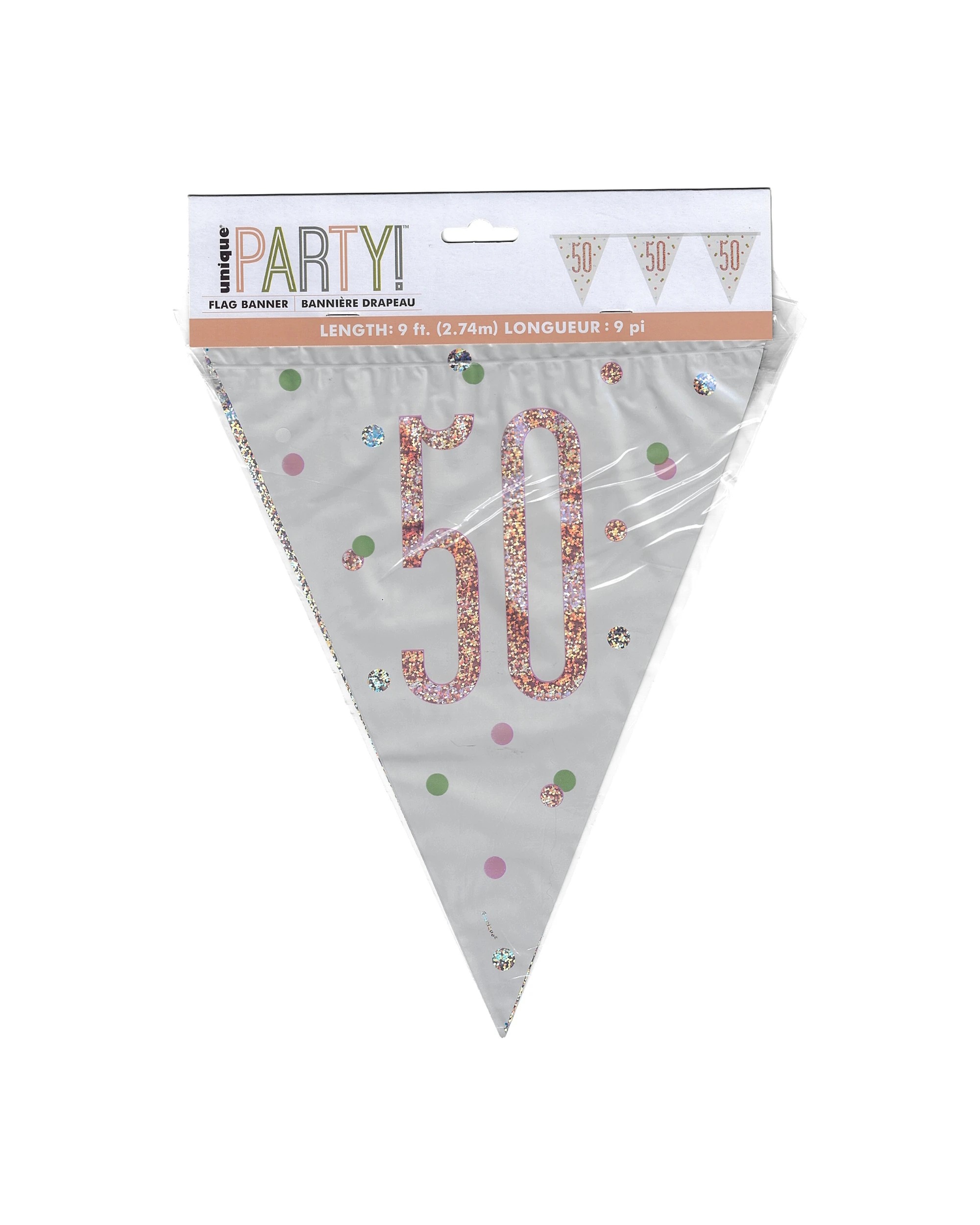 2 Unique Rose Prismatic 50th Birthday Flag Banner 2.74m - Gold, 2 of 3